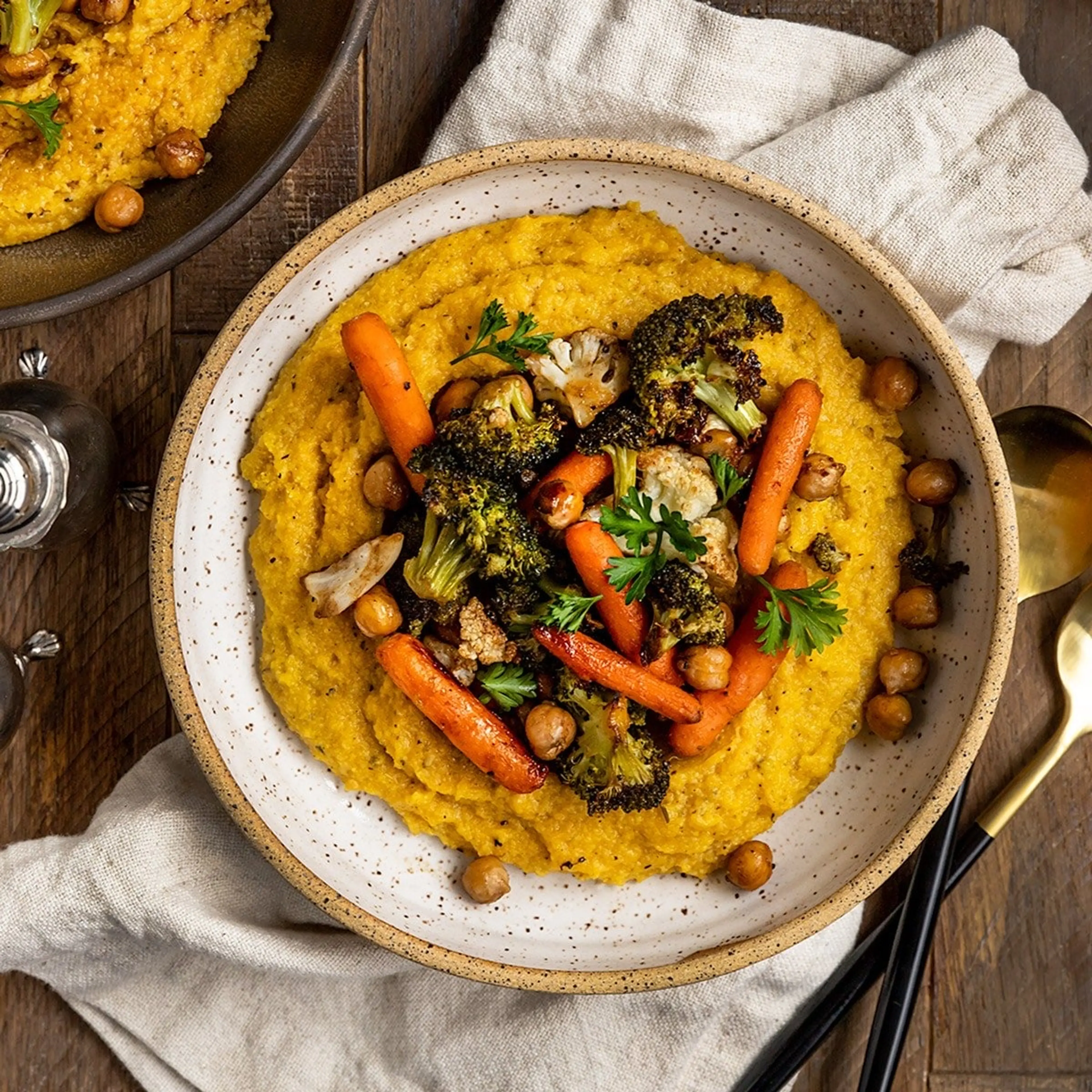 Vegan Polenta with Balsamic Roasted Vegetables and Chickpeas