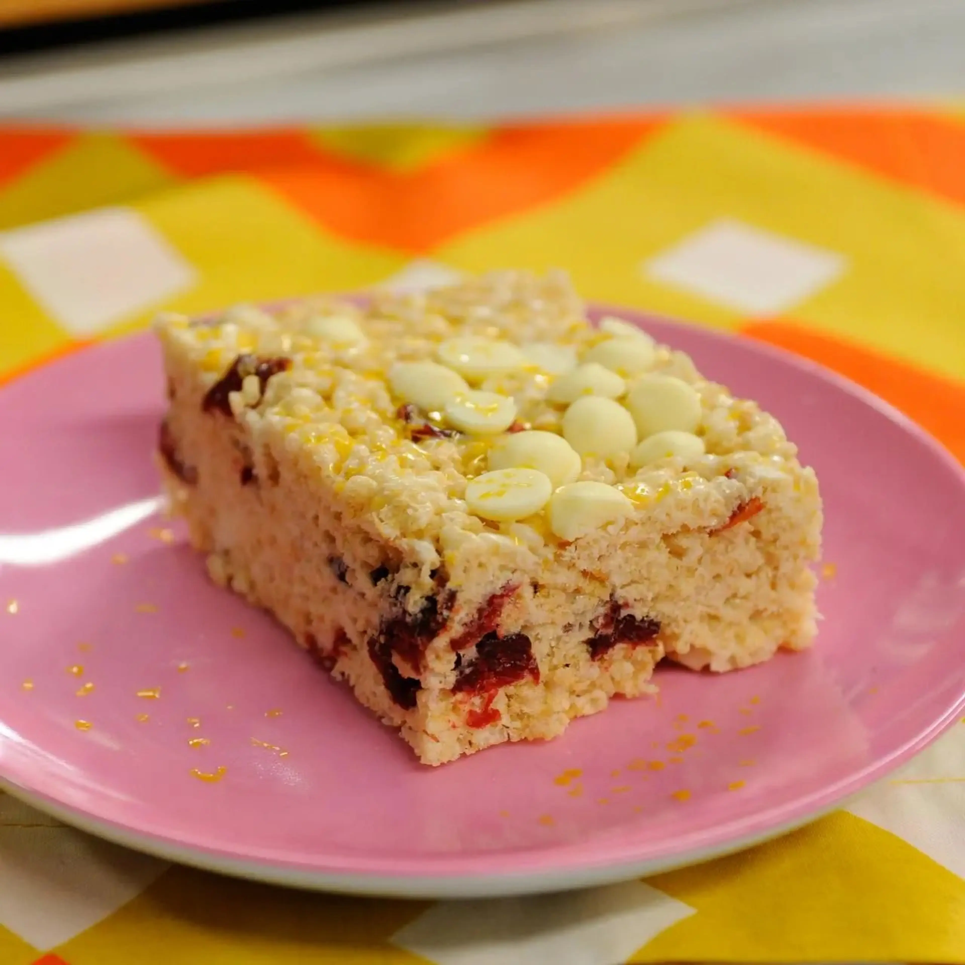 White Chocolate and Cranberry Crispy Rice Squares