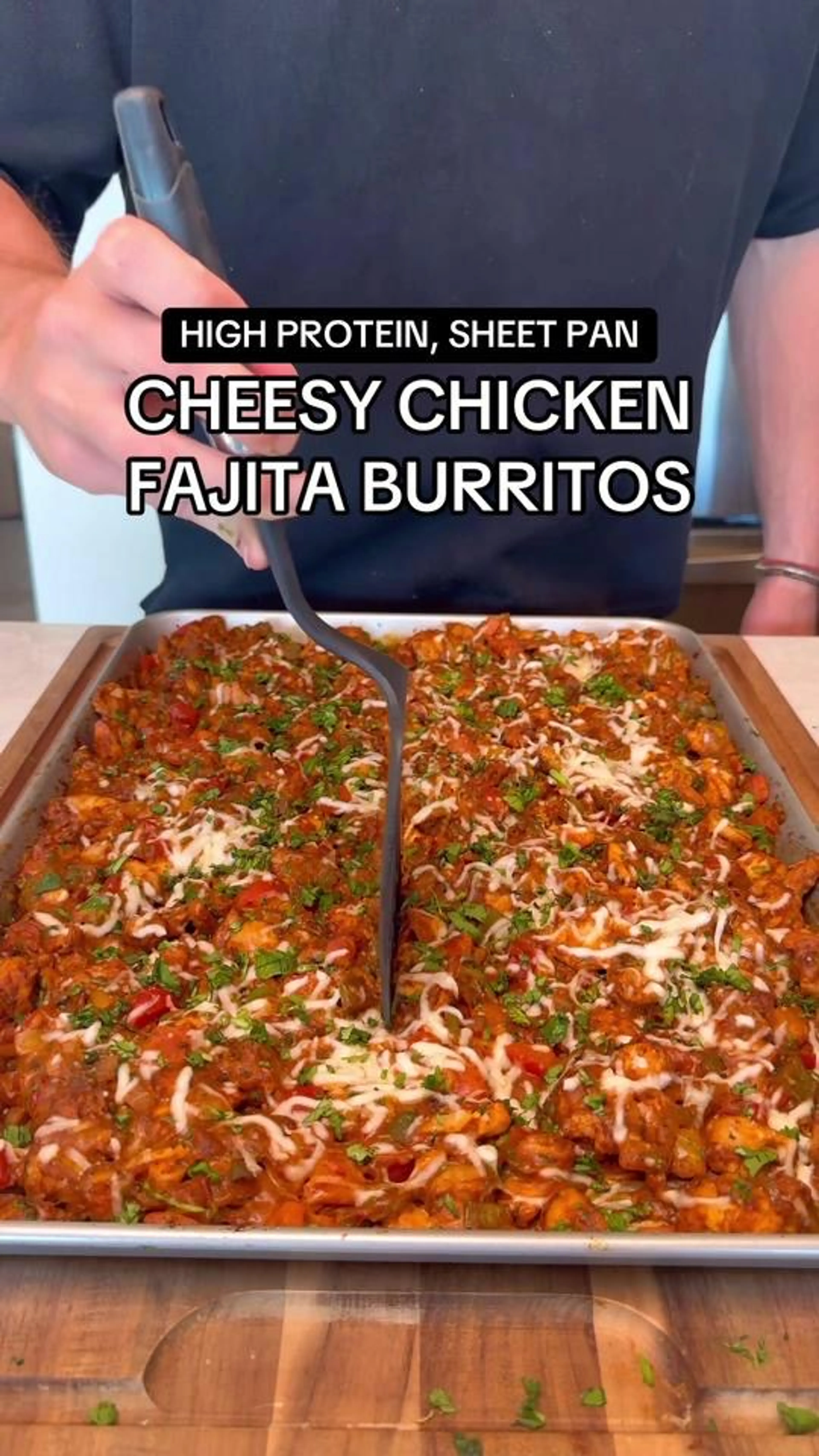 Sheet Pan Cheesy Chicken Fajita Burritos
