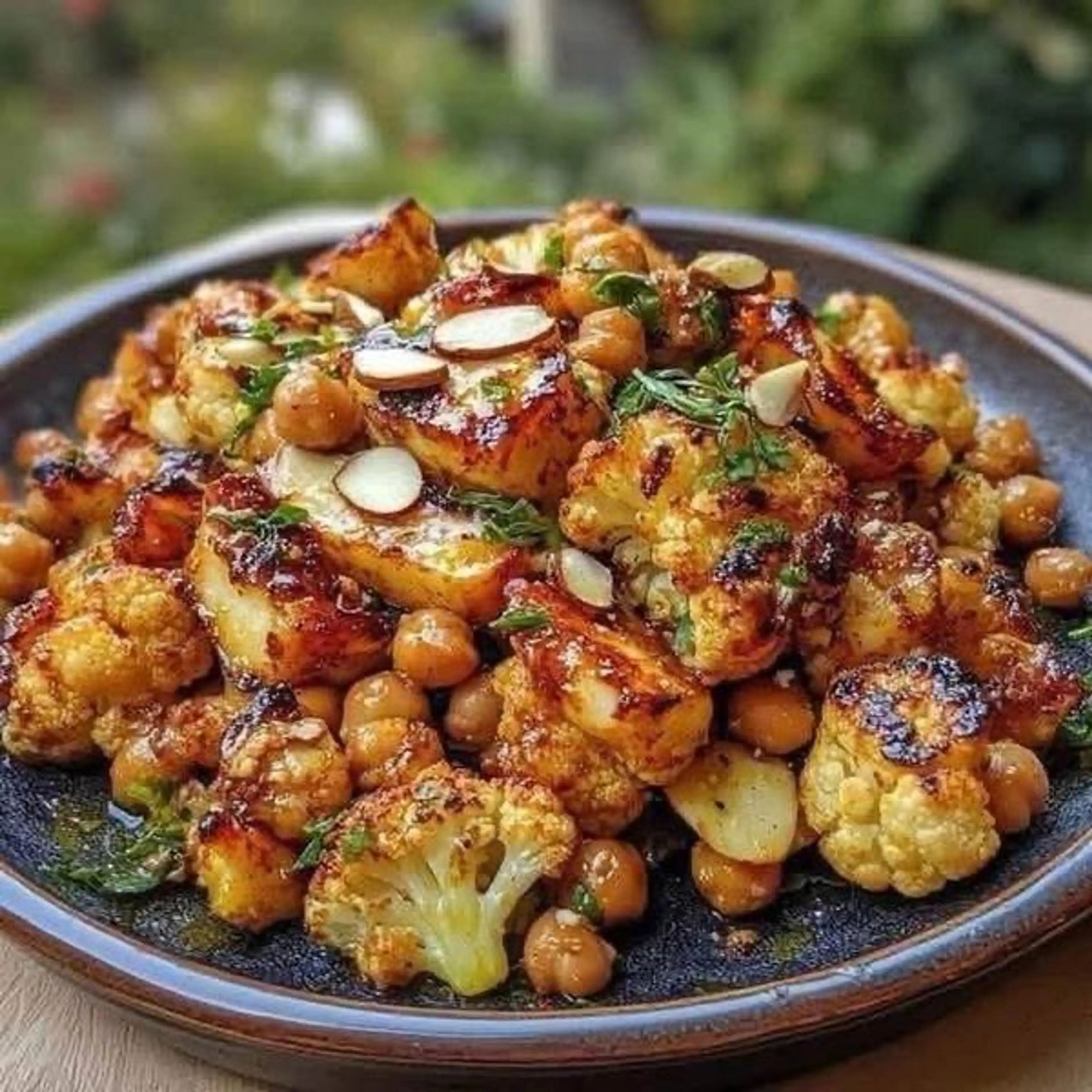 Honey Roasted Cauliflower with Halloumi and Chickpeas