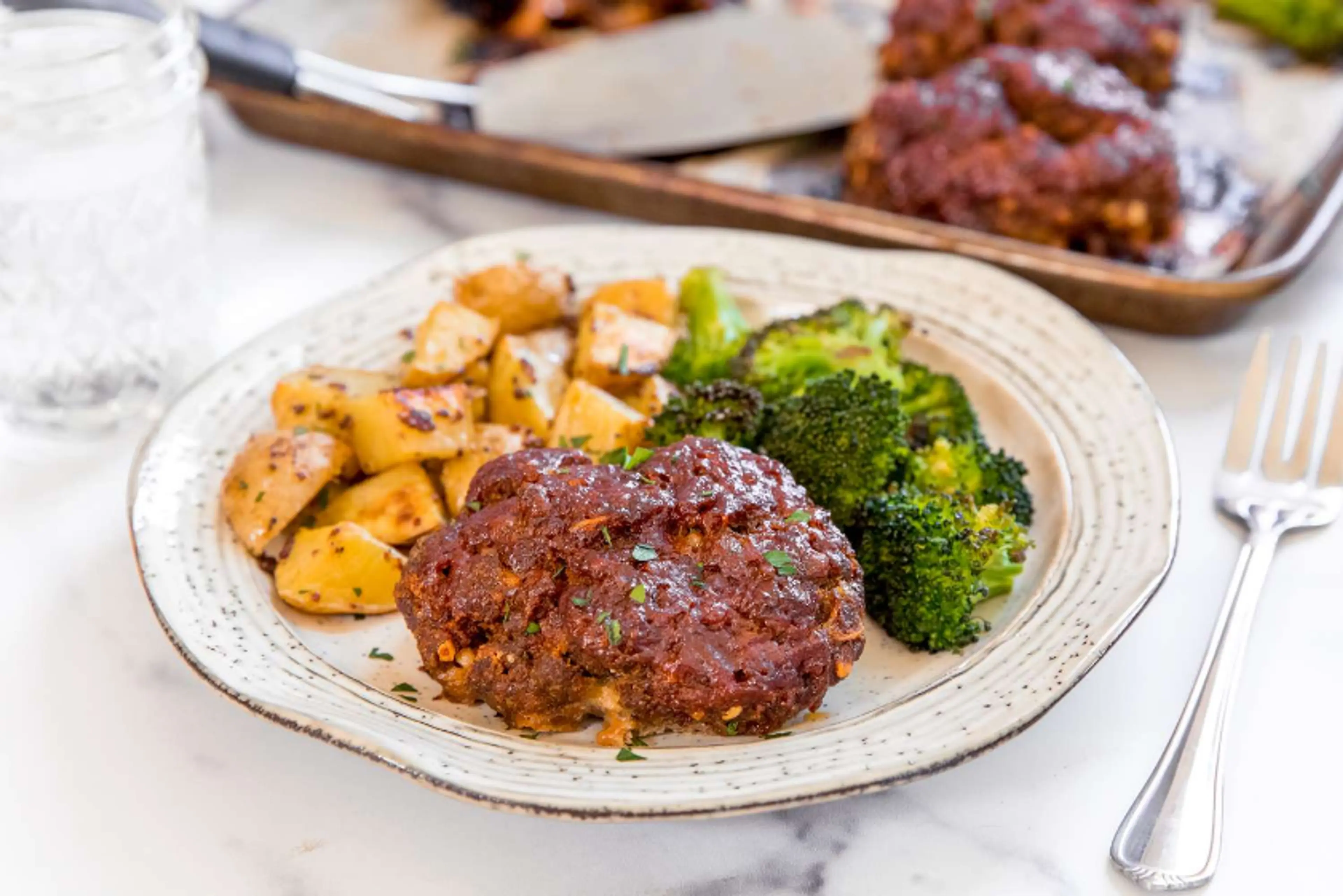Mini Meatloaves, CrispBroccoli and MustardGlazedPotatoes