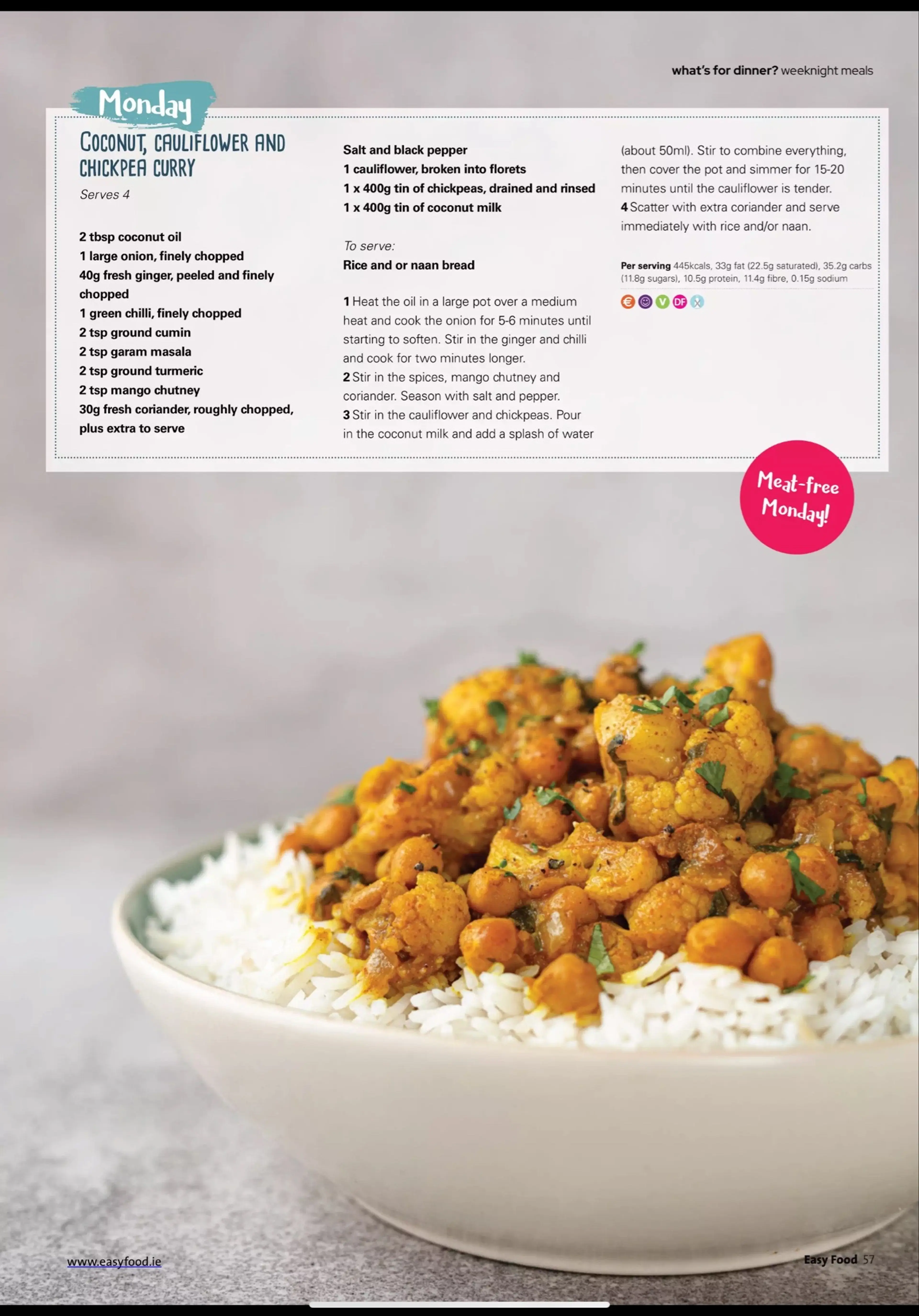 COCONUT, CAULIFLOWER AND CHICKPEA CURRY
