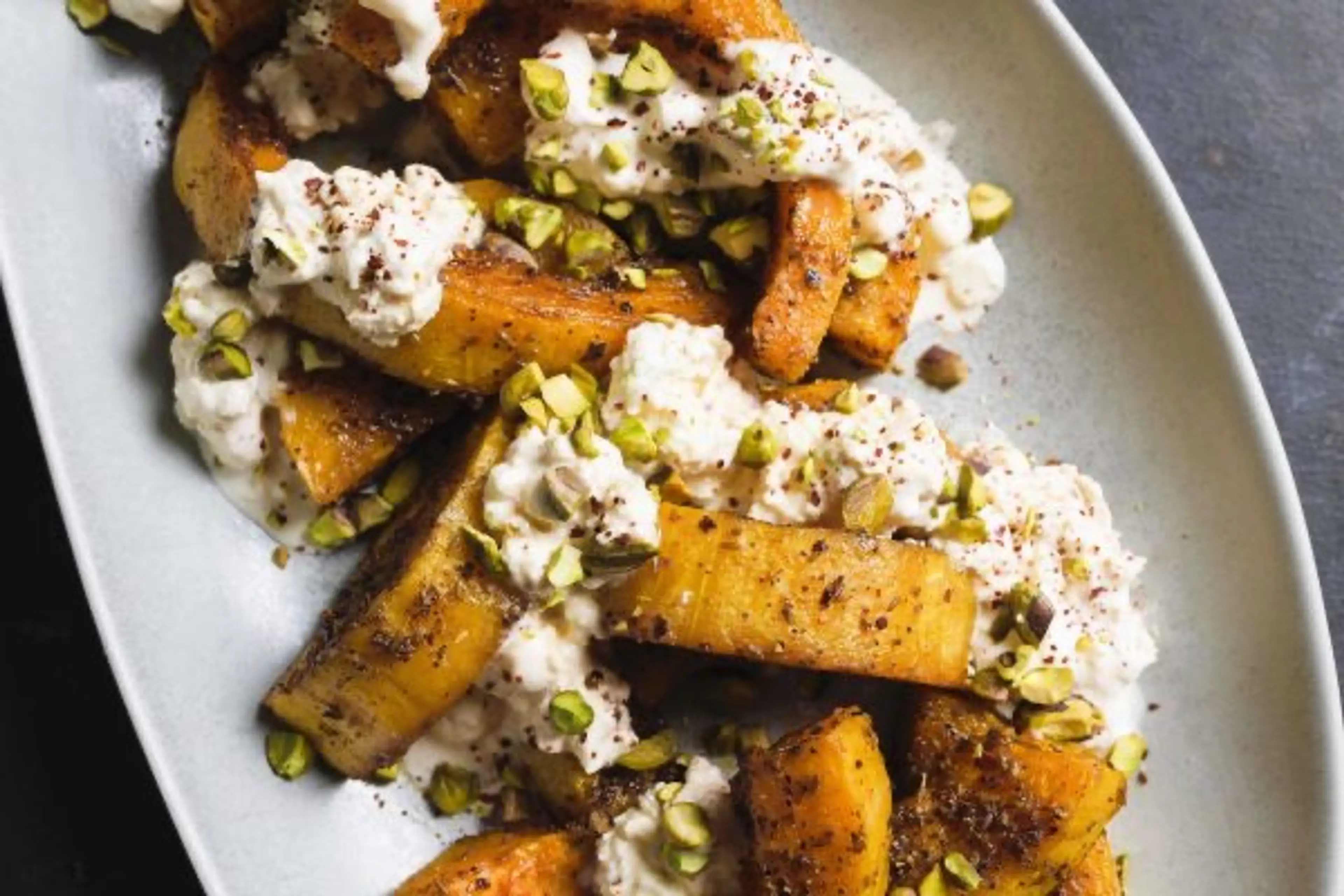 Roasted Butternut Squash with Cumin Seeds, Feta and Pistachi