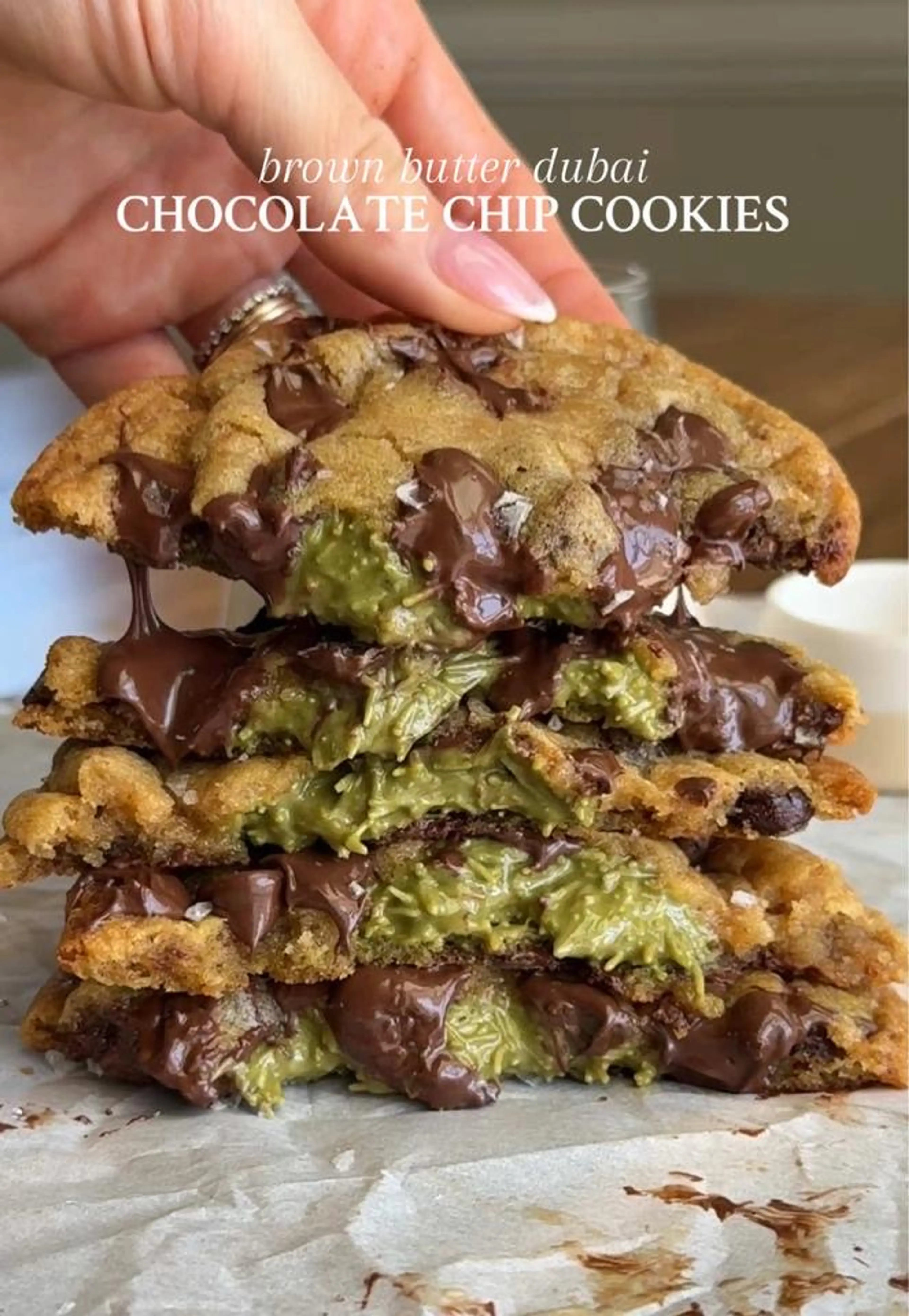 Brown Butter Dubai Chocolate Chip Cookies
