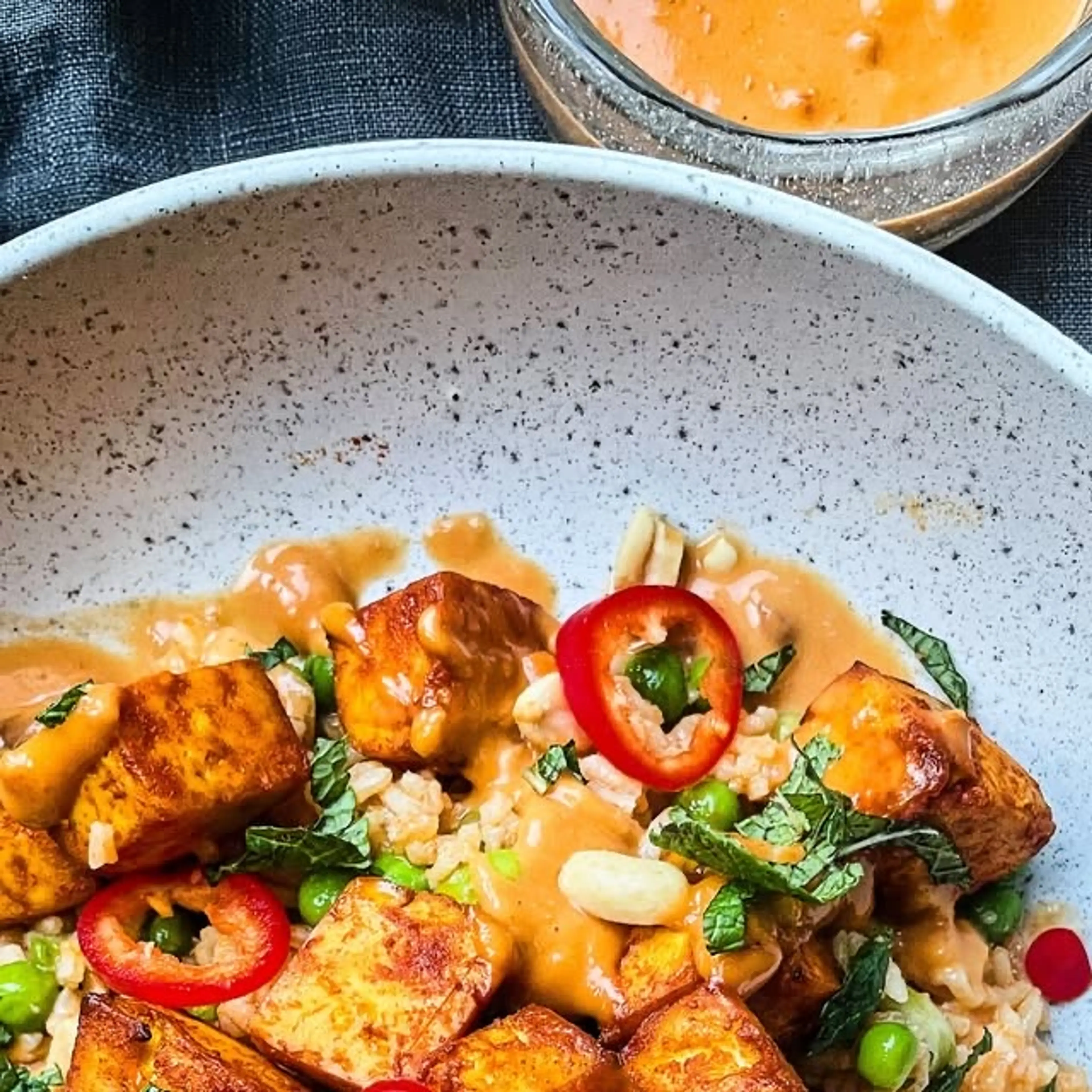 Crispy Tofu with the Dreamiest Peanut Sauce