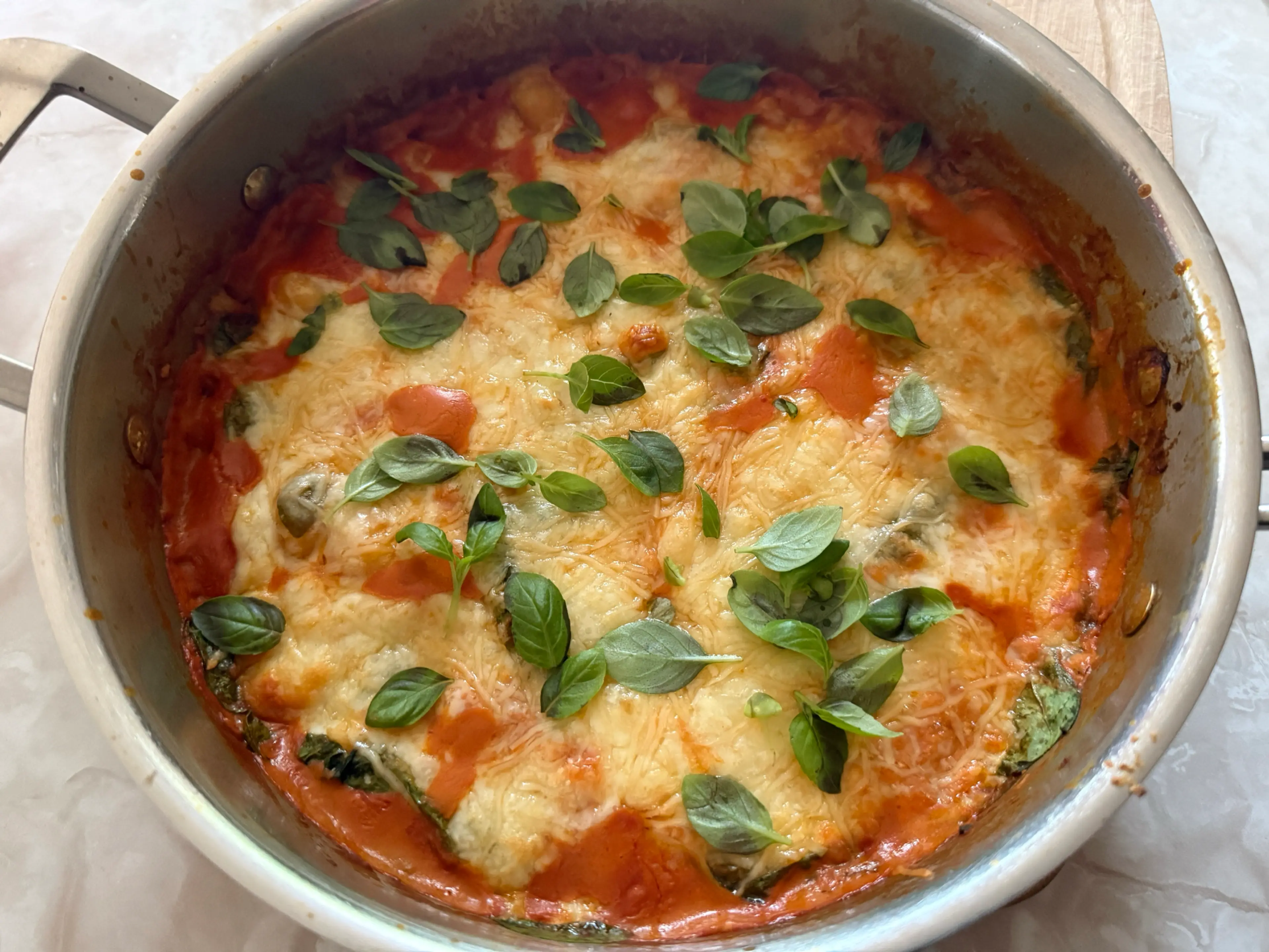Three Cheese Baked Gnocchi with Spinach