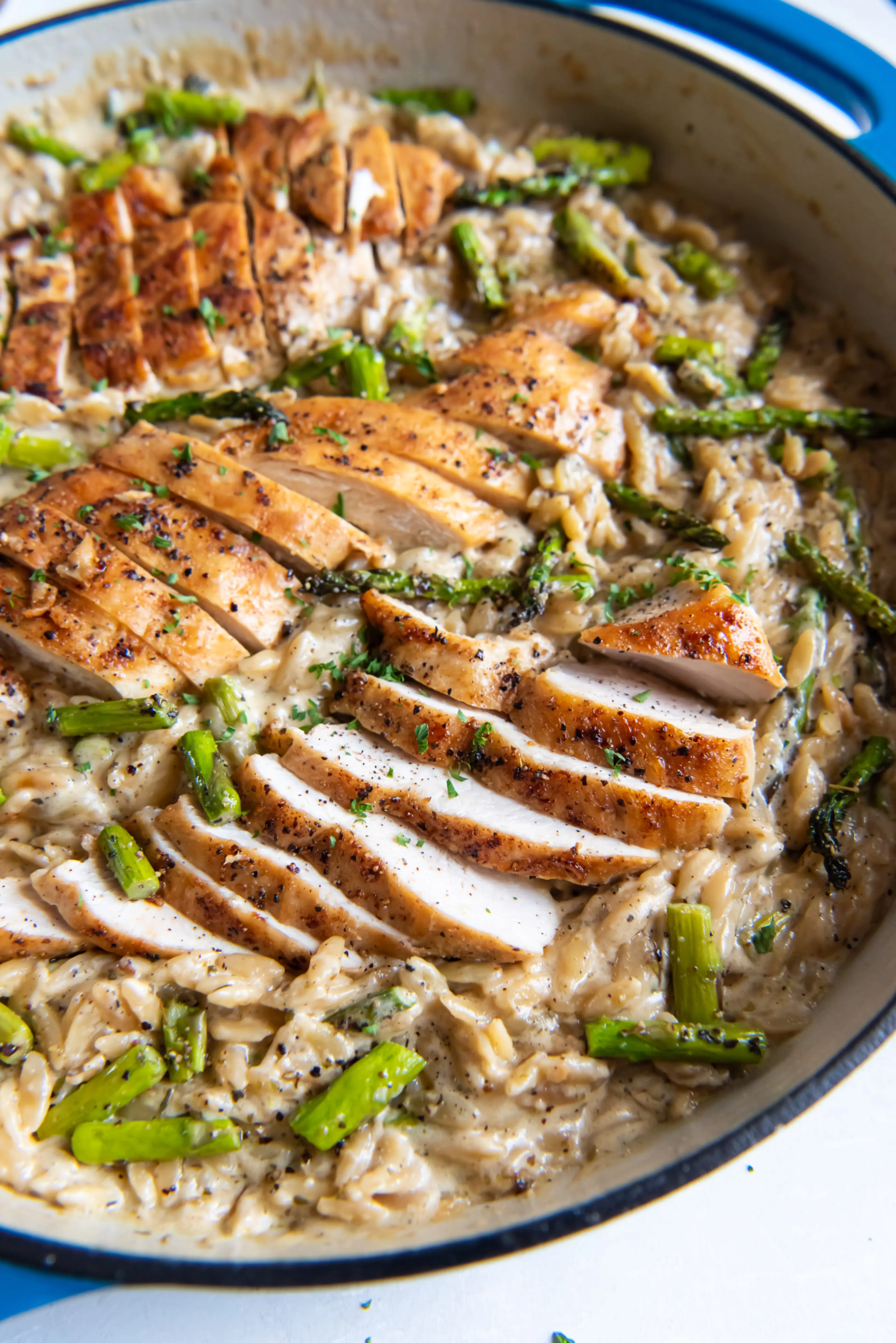 Creamy Orzo with Asparagus and Chicken