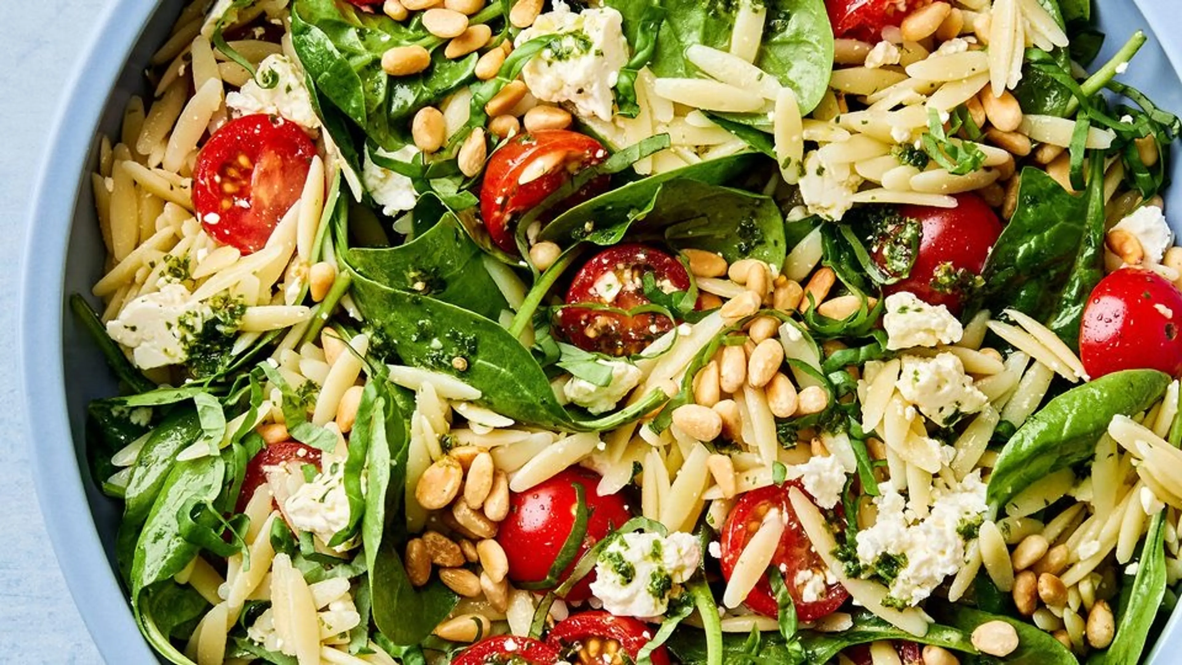 Spinach Orzo Salad With Feta, Tomatoes and a Basil Dressing