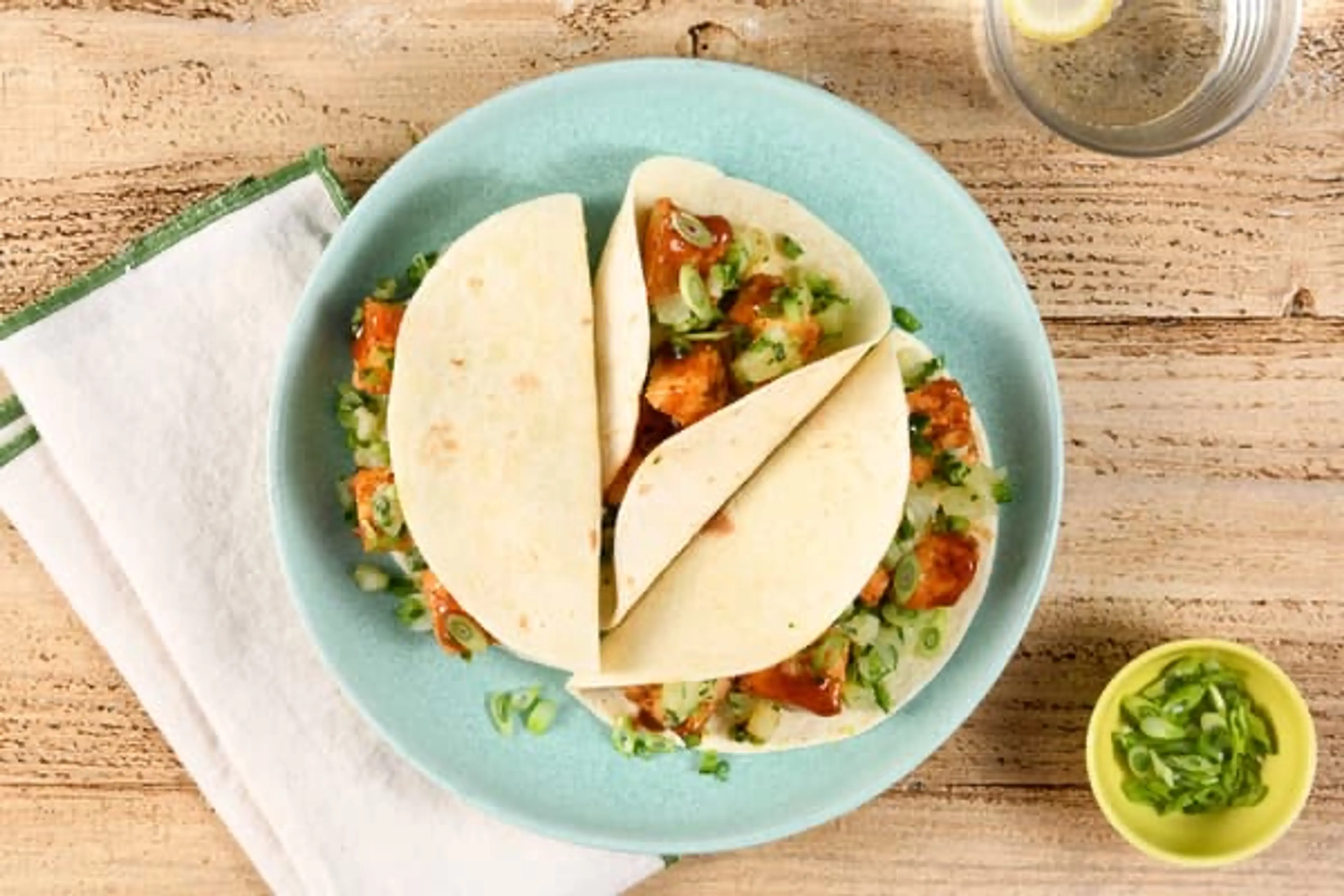 One-Pan Garlic Ginger Tofu Tacos with teriyaki glaze and pin