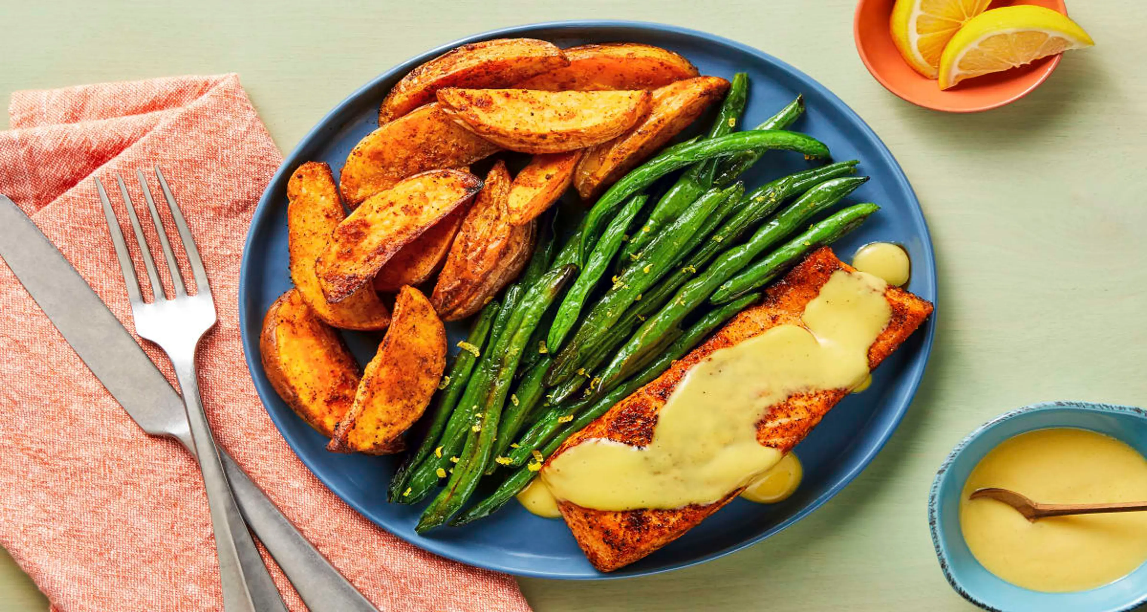 Hey, Honey! Salmon with Potato Wedges & Zesty Green Beans