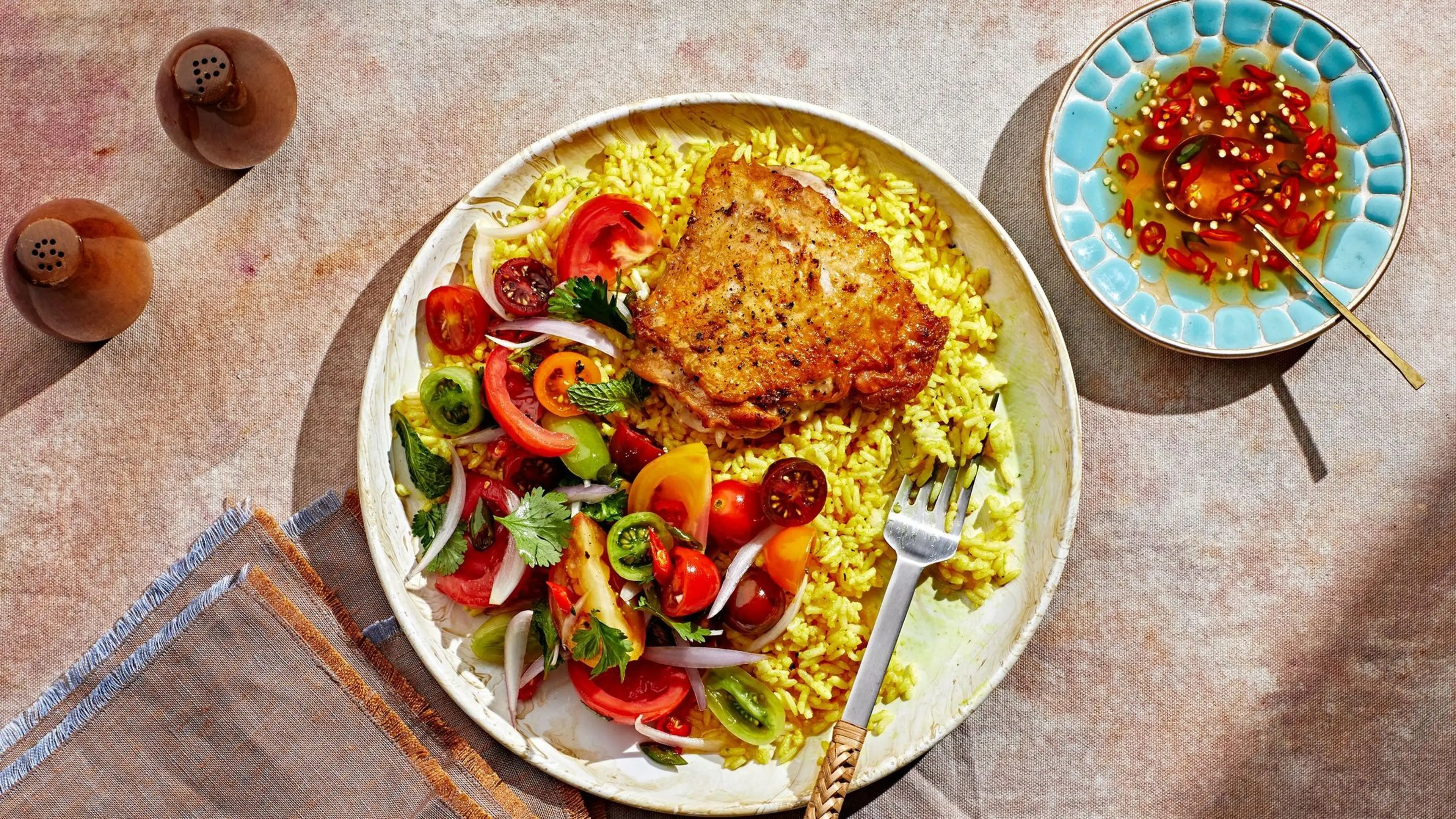 Chicken and Coconut Rice With Nuoc Cham Tomatoes