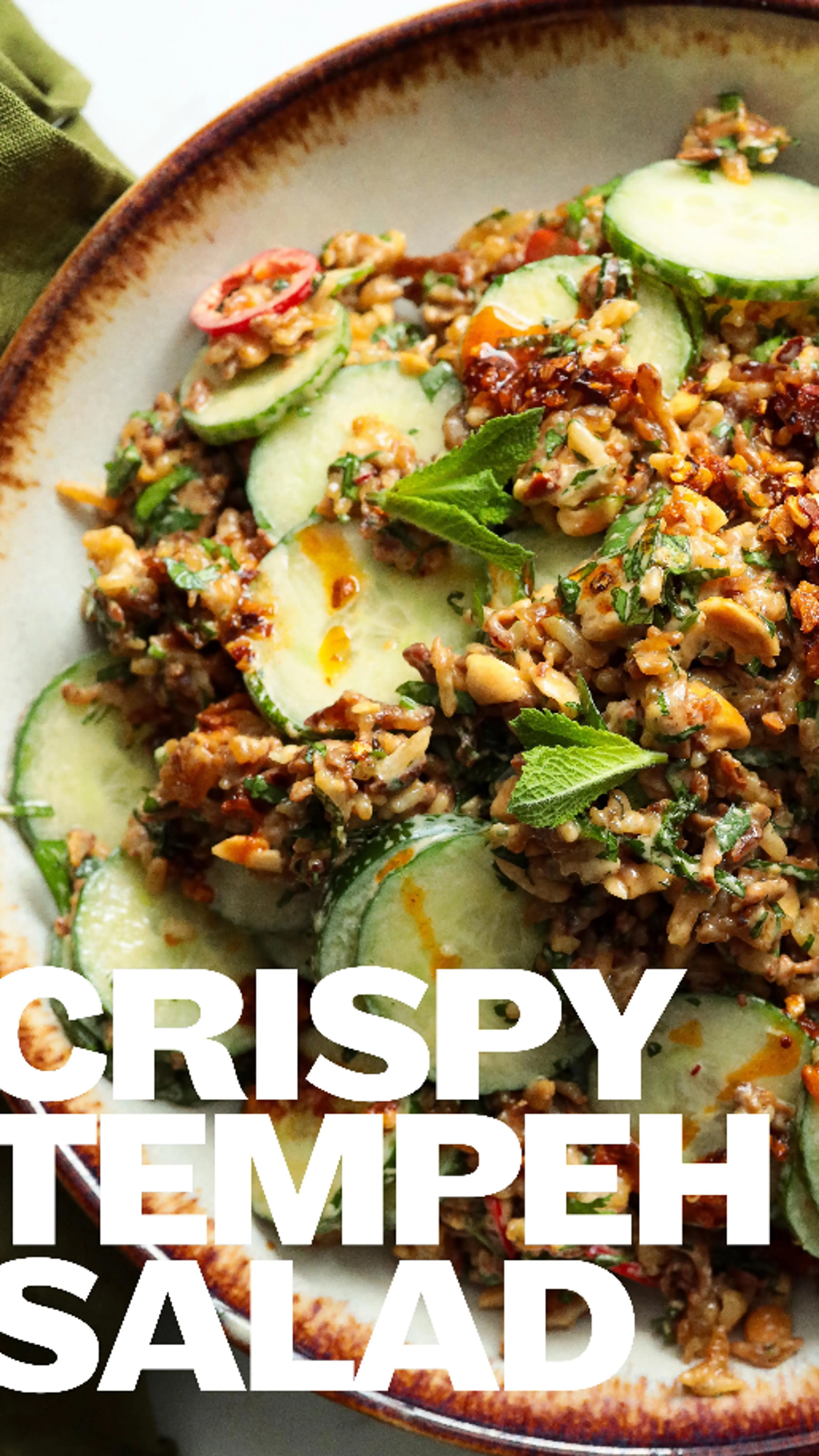 Crispy Tempeh Rice & Cucumber Salad