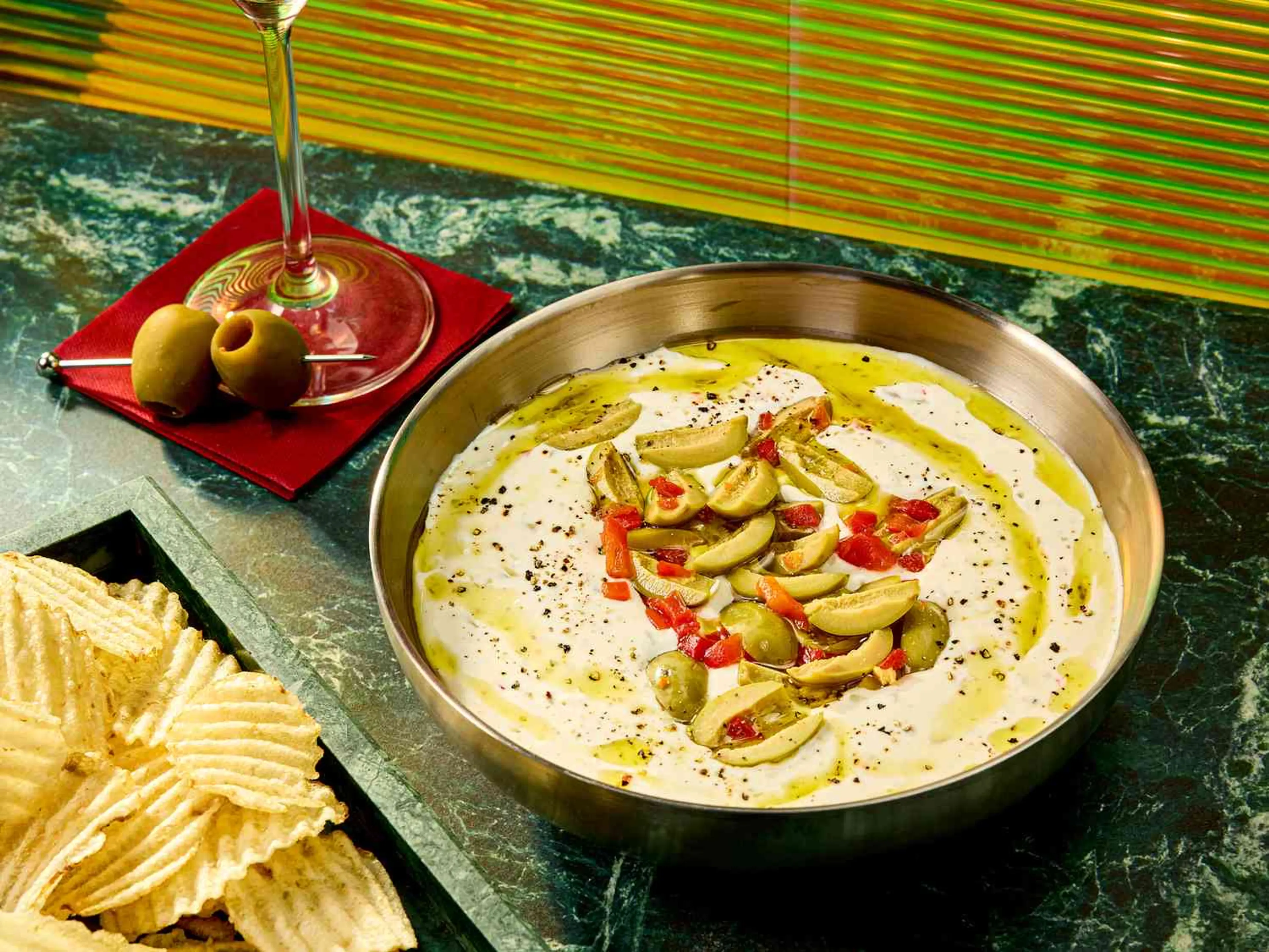 Briny Cheesy Dip Is Dirty Martini Lover’s Dip