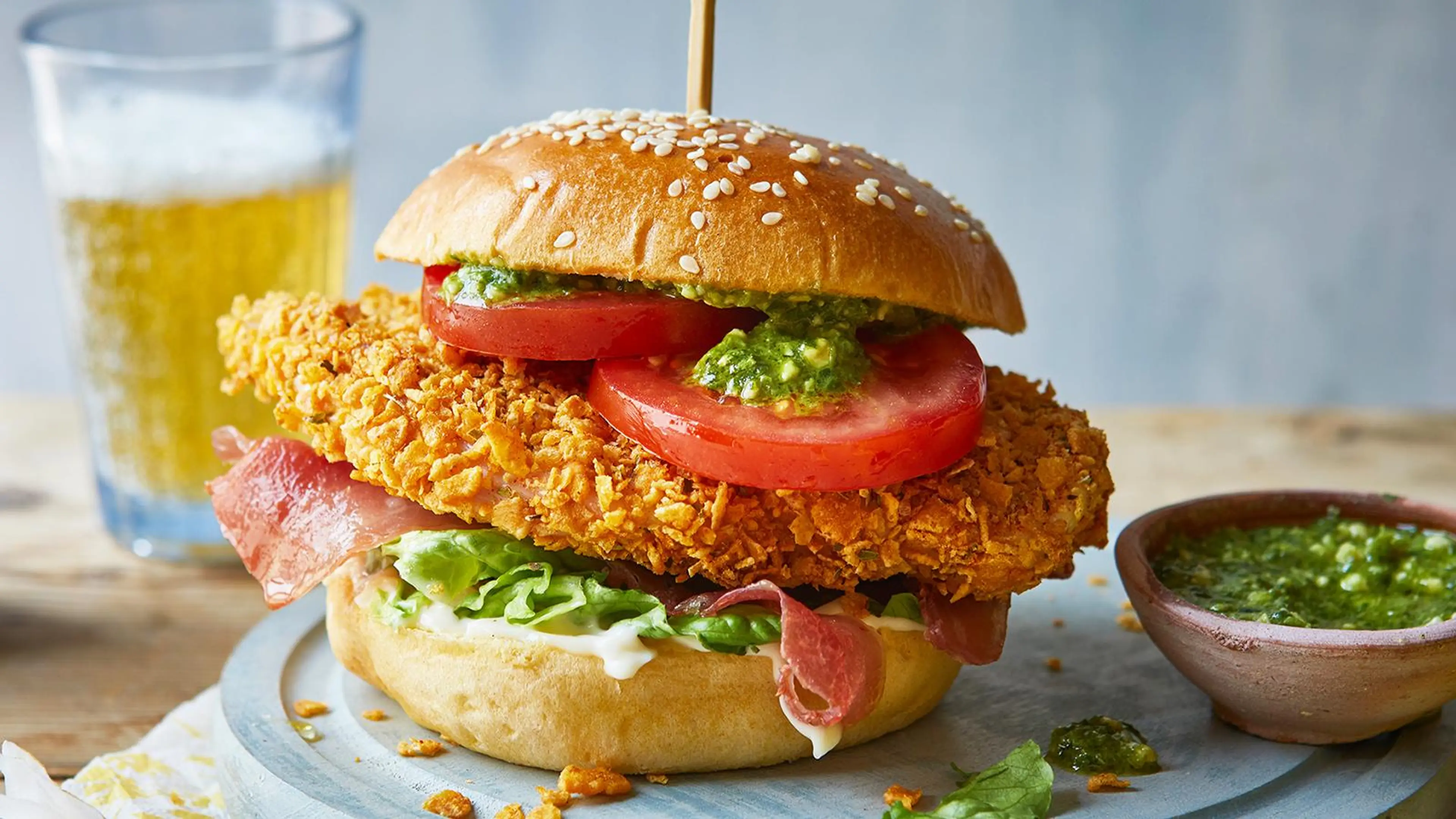 Air fryer crispy chicken burger
