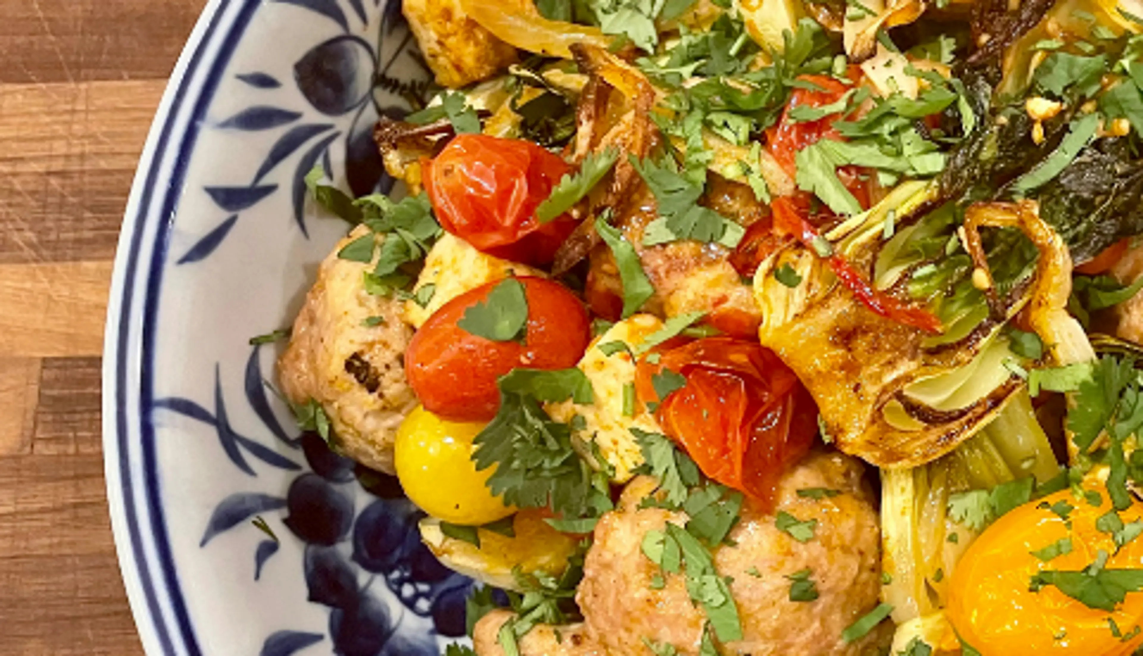 Sheet Pan Roasted Meatballs with Baby Bok Choy