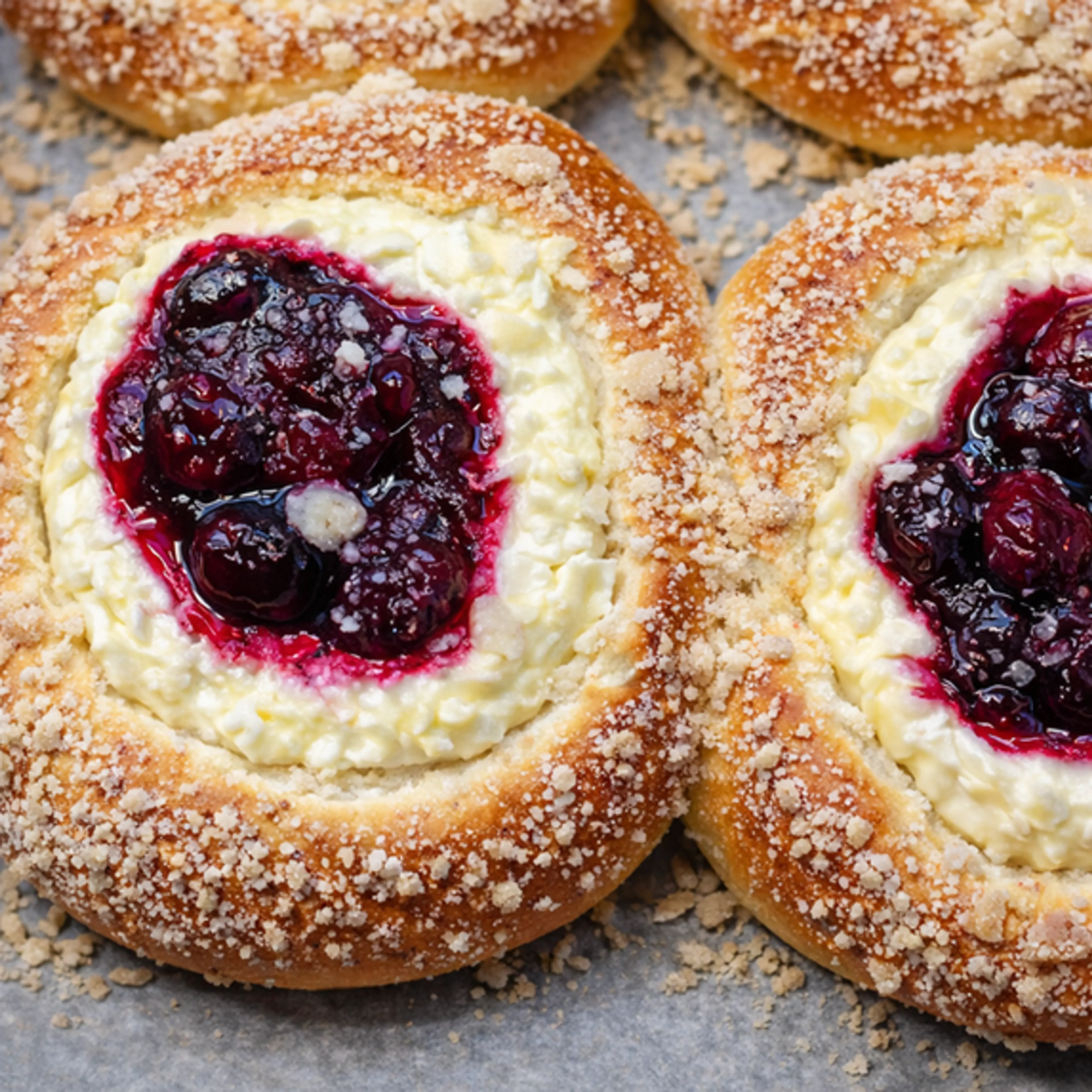 Sour Cherry and Sweet Cheese Yeast Buns