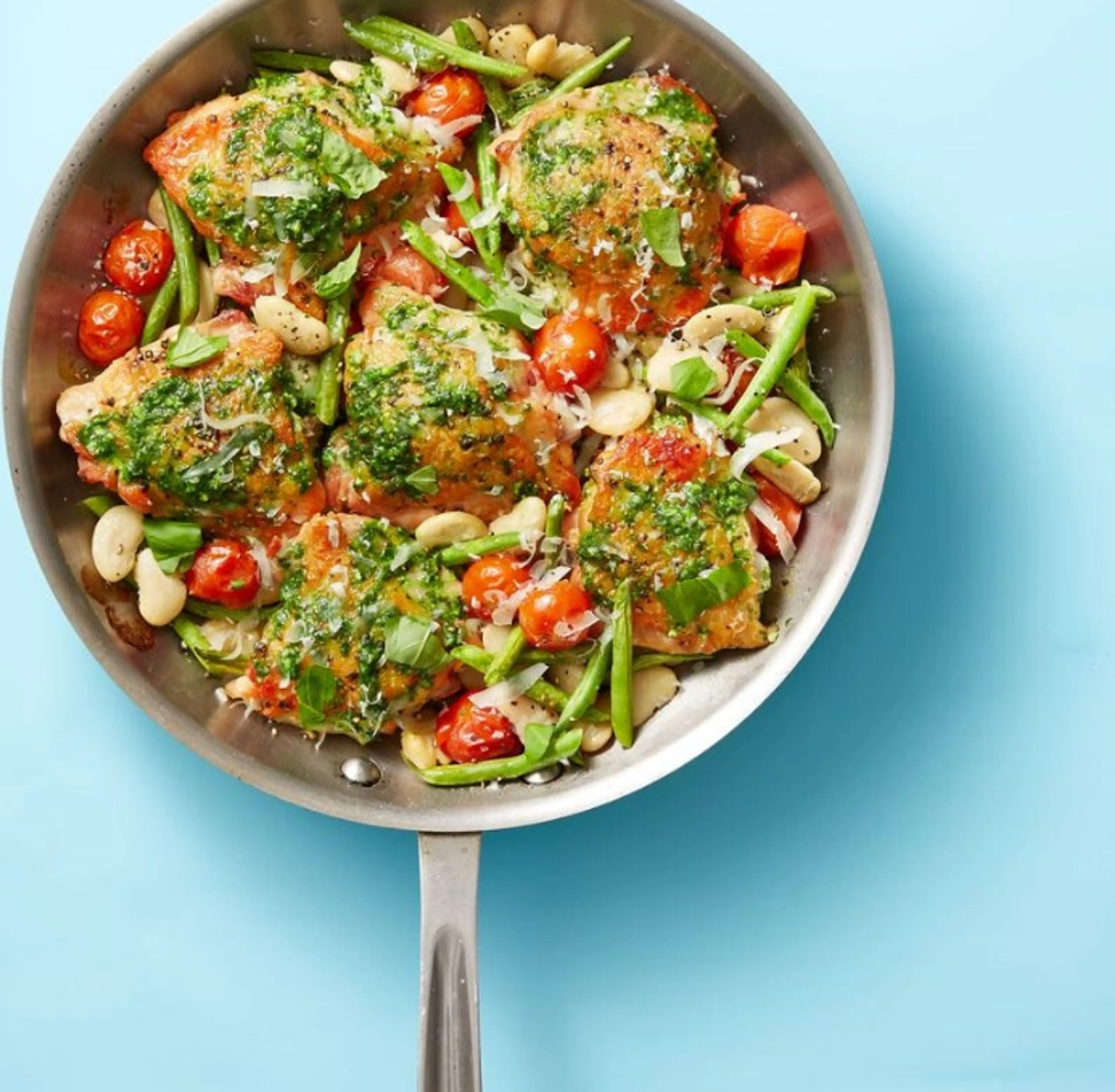 Skillet Pesto Chicken and Beans
