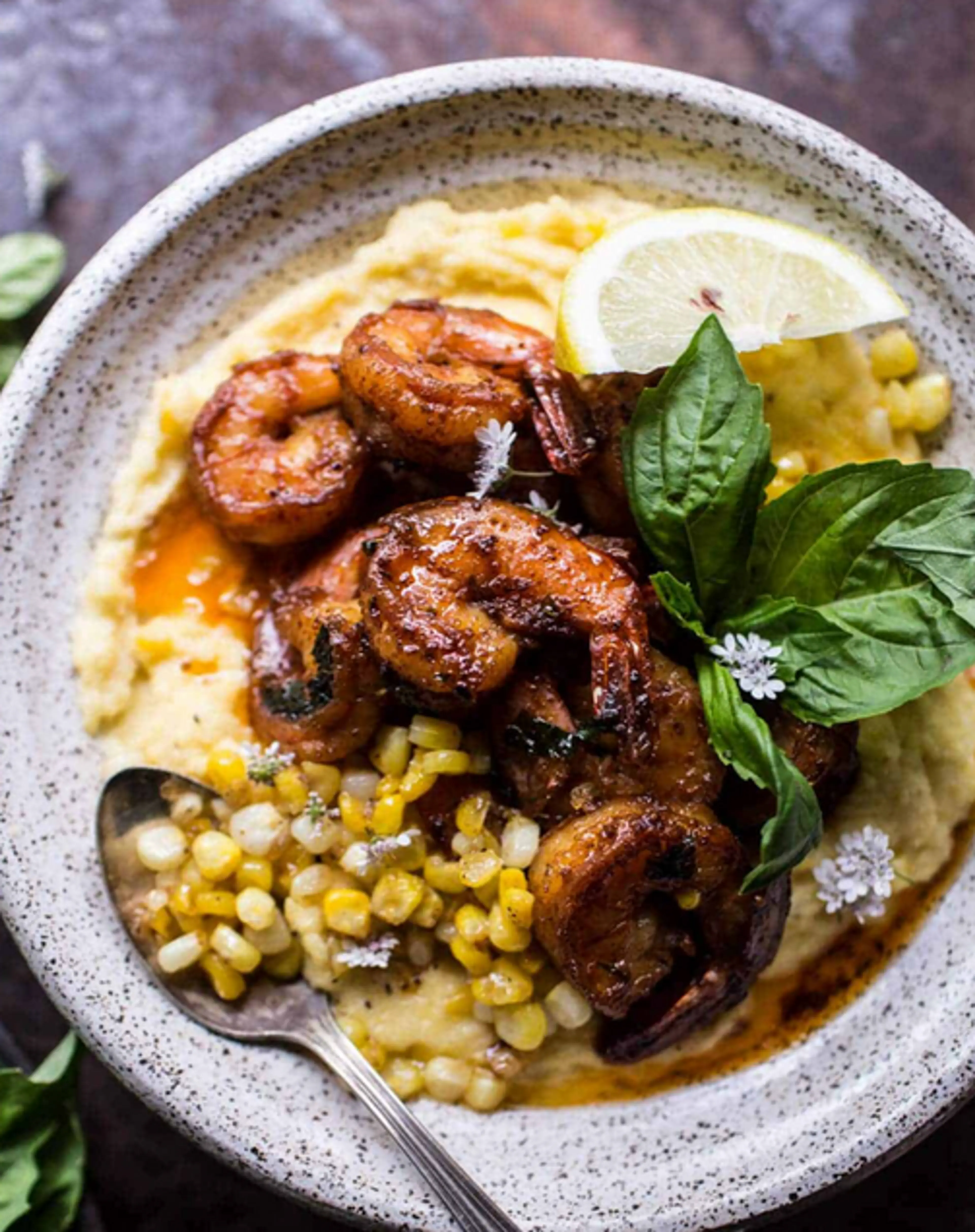 Cajun Garlic Lemon Butter Shrimp w Caramelized Corn Polenta