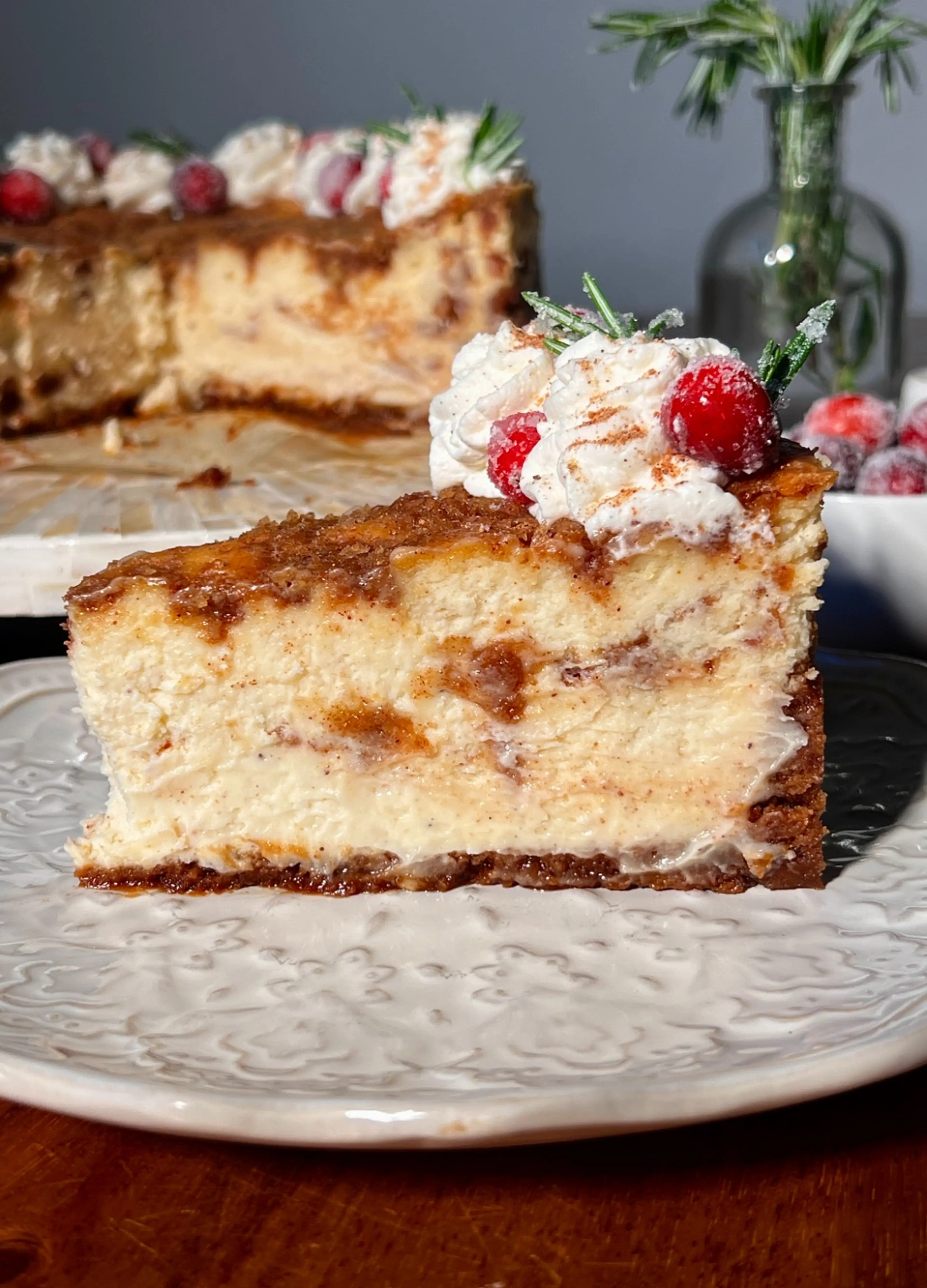 Eggnog Cinnamon Roll Cheesecake