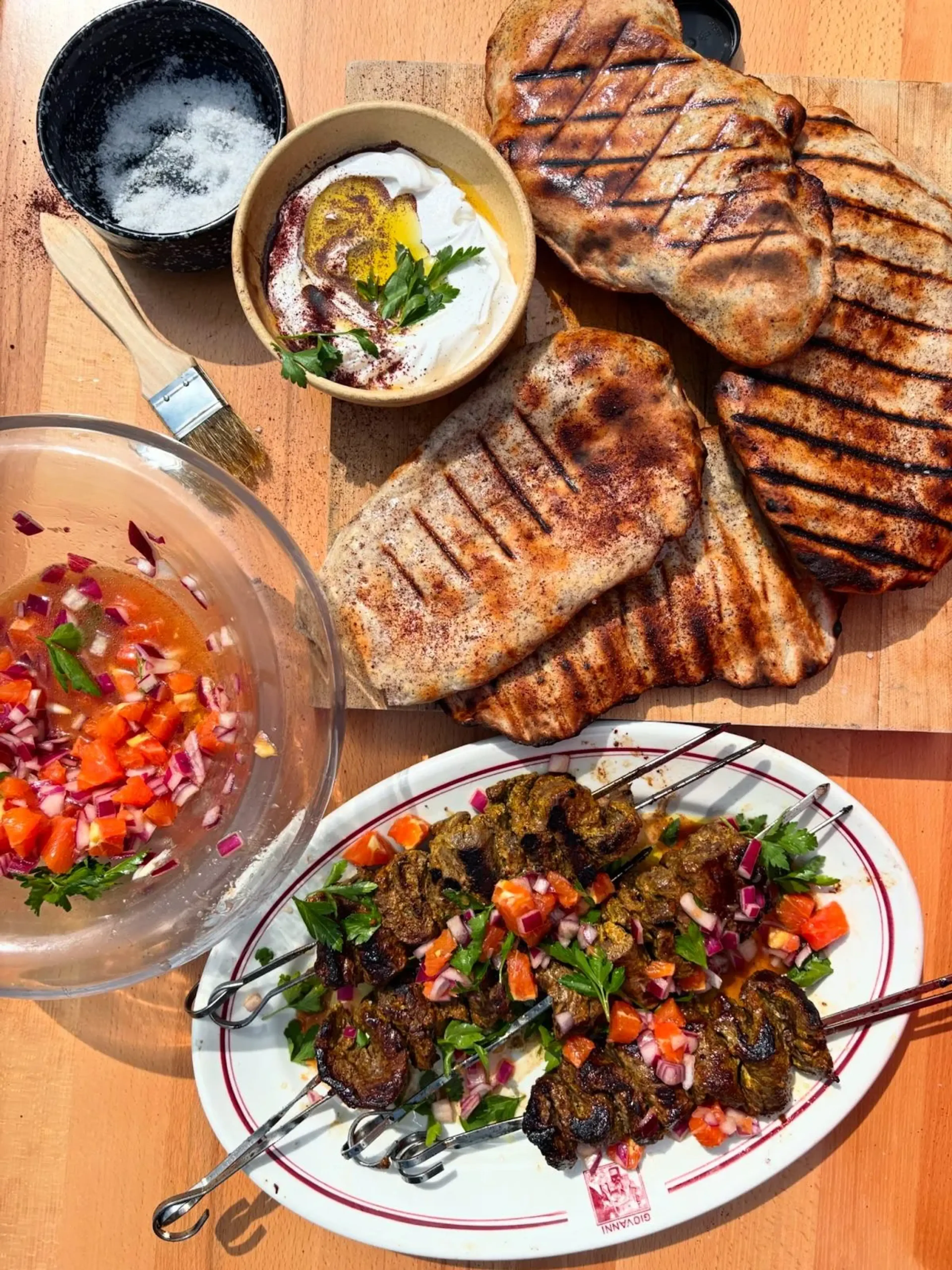 Sizzling Beef Skewers with Yogurt Flatbreads
