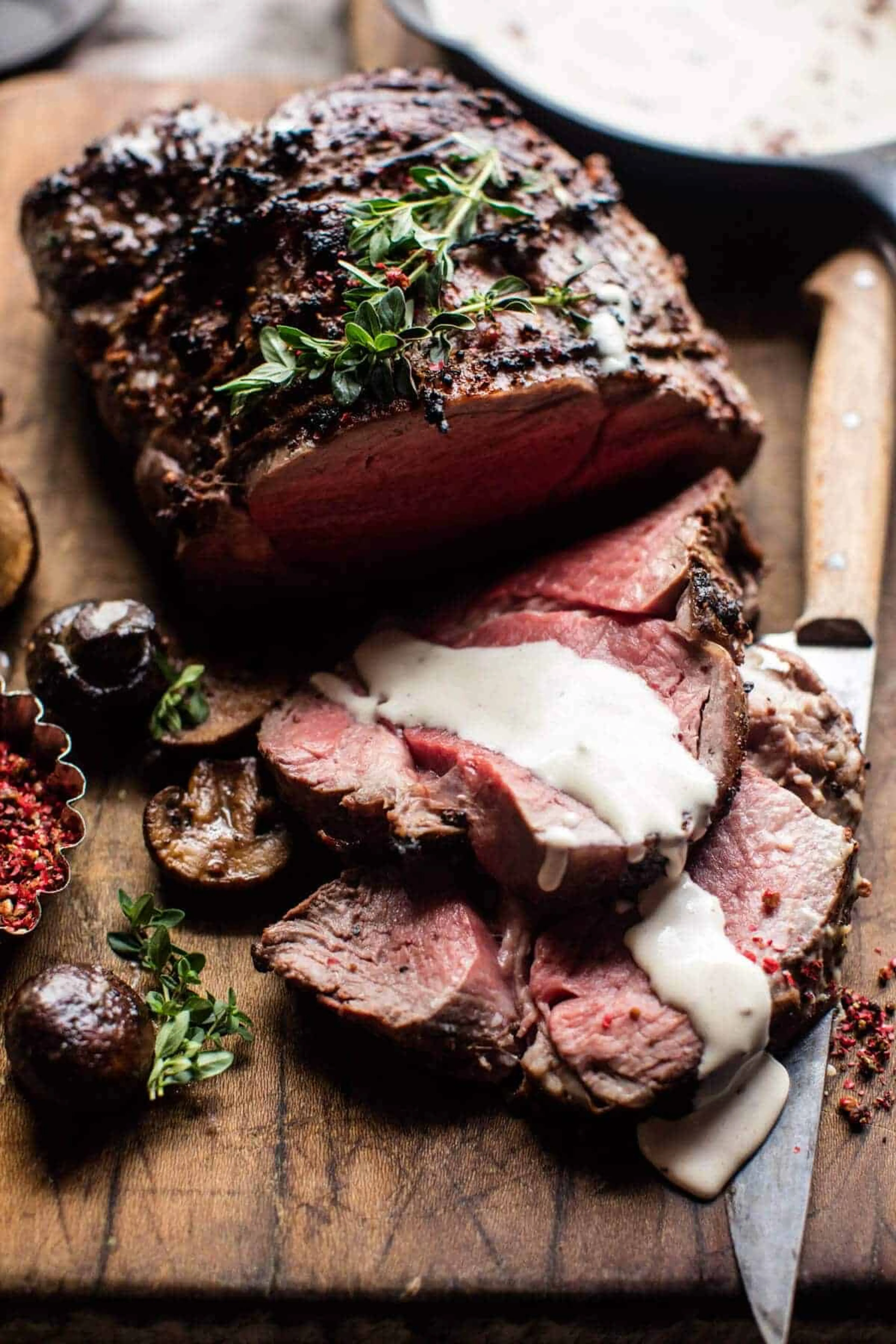 Roasted Beef Tenderloin with Mushrooms and White Wine Cream