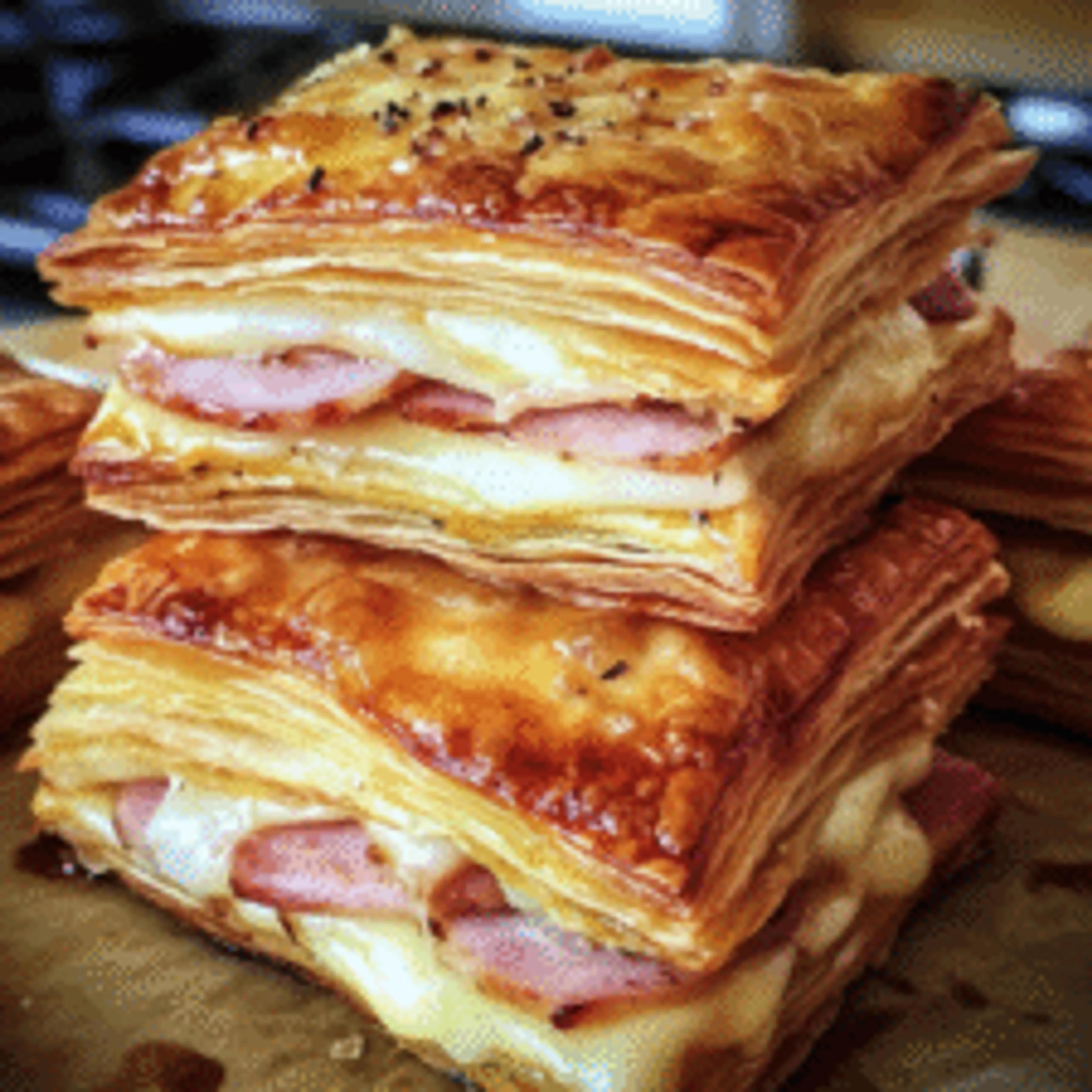 Crispy Ham & Cheese Puff Pastry Stacks