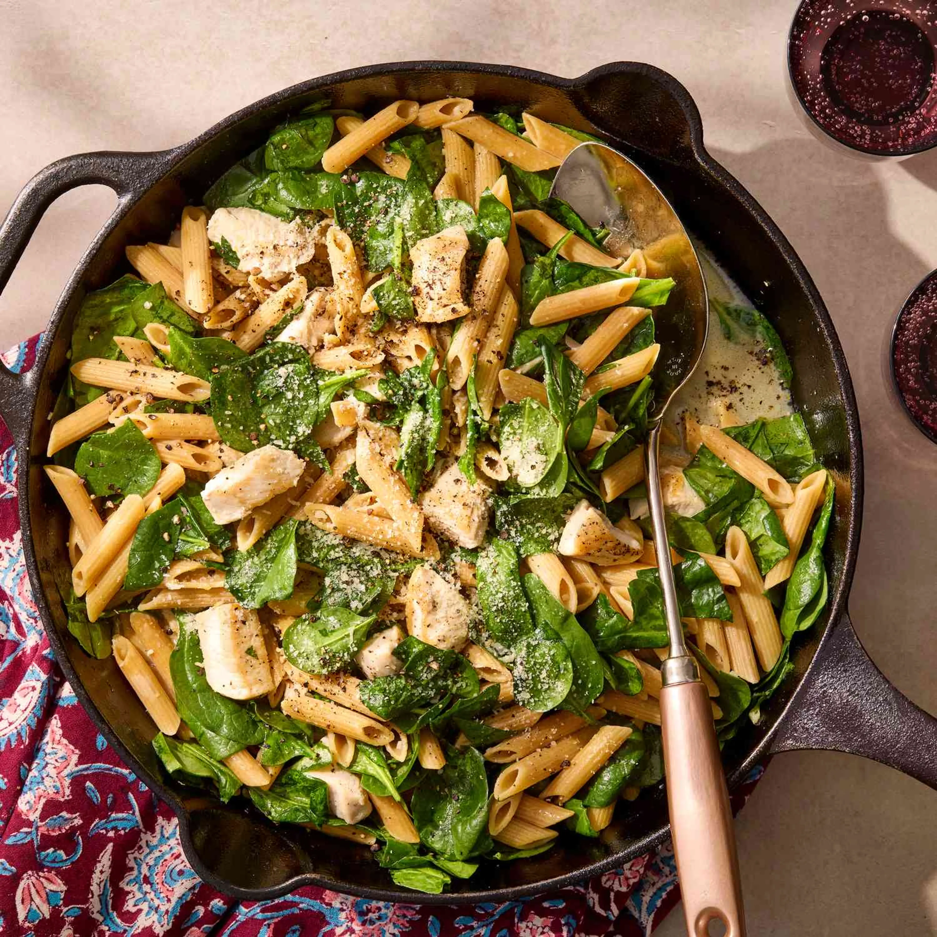 Chicken & Spinach Skillet Pasta with Lemon & Parmesan