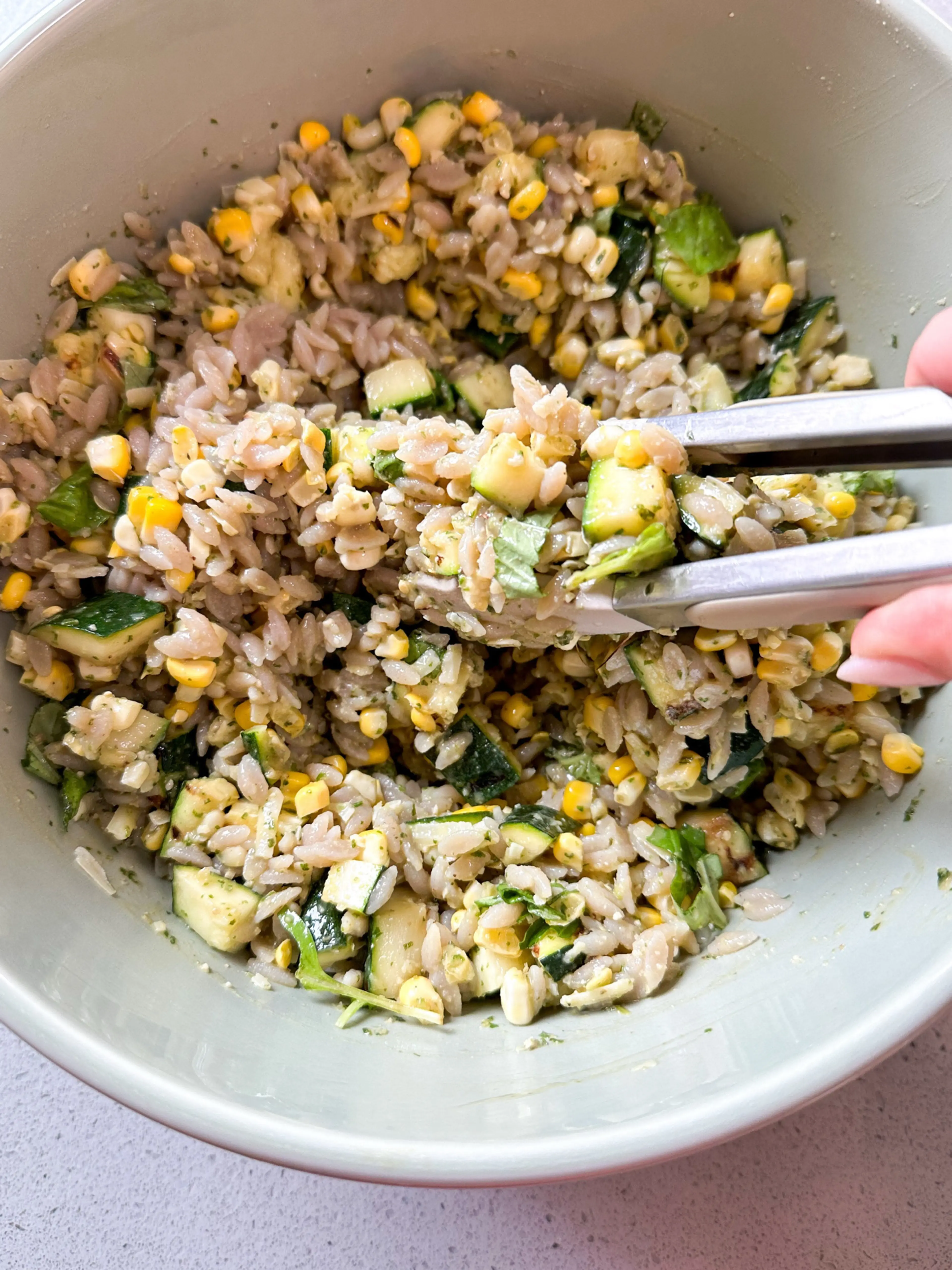 Zucchini, Corn, and Basil Orzo Pasta Salad