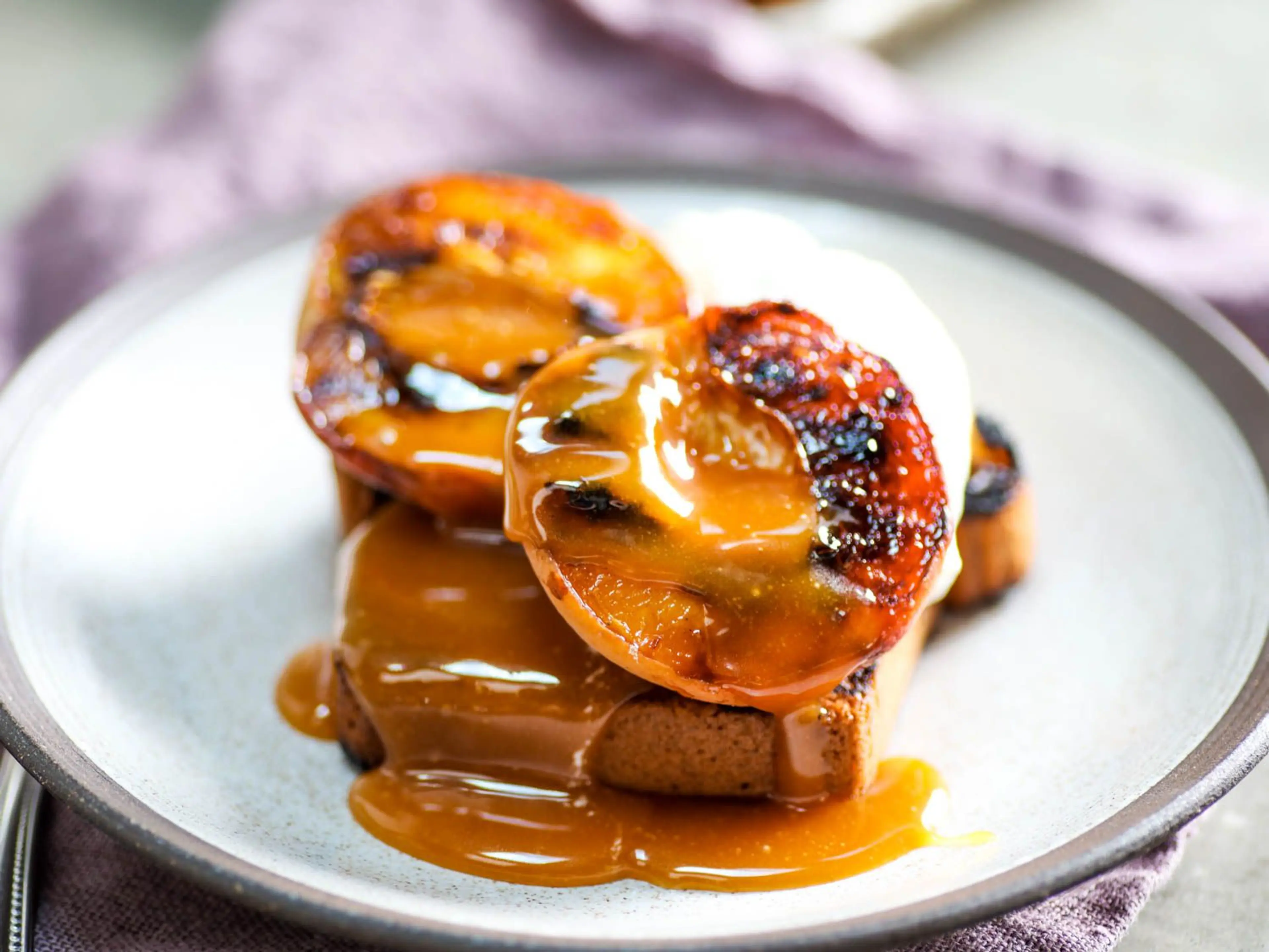 Grilled Peaches and Pound Cake With Cider Vinegar Caramel Sa