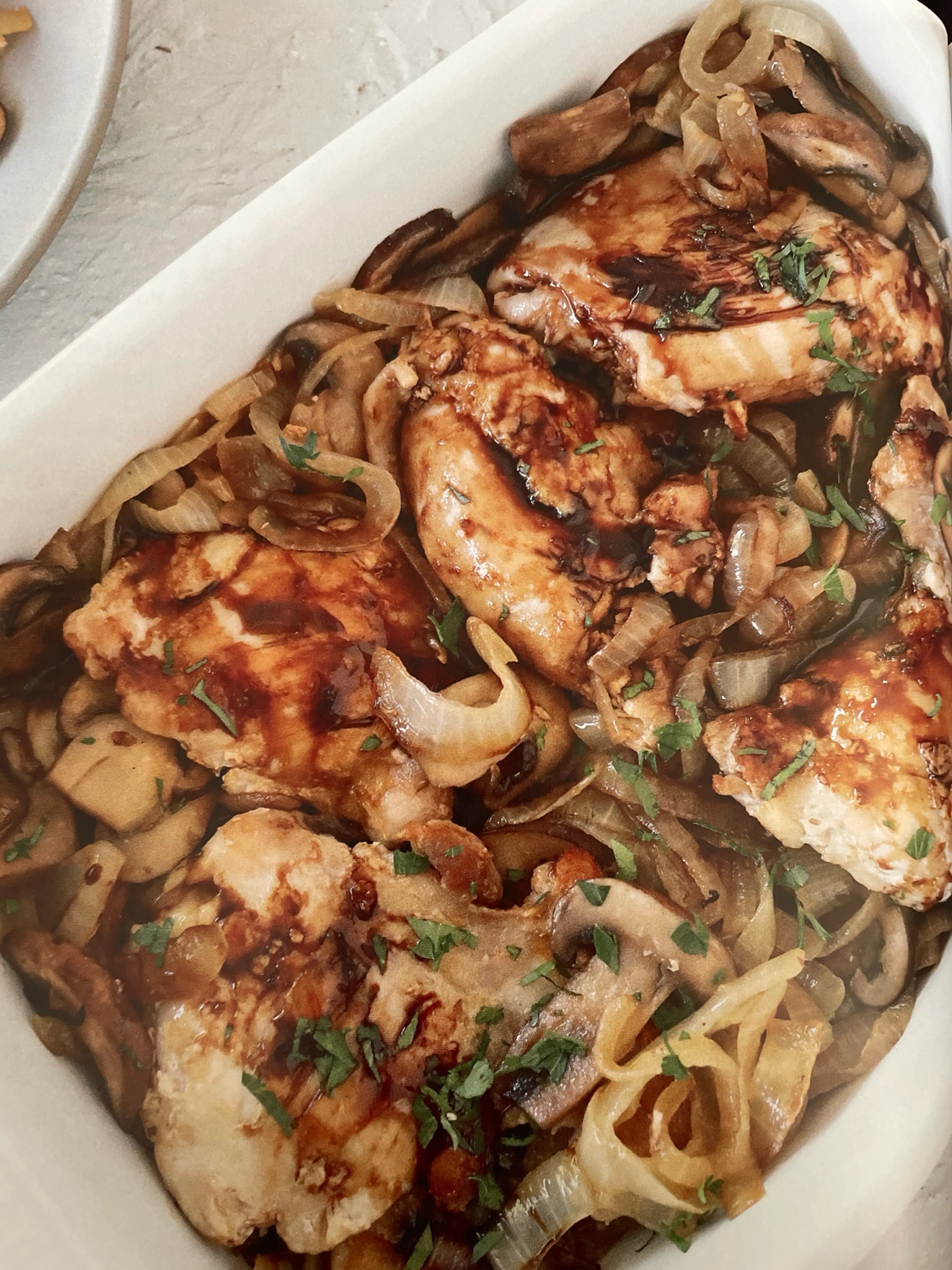 Balsamic Chicken Thighs with Mushrooms and Caramelized Onion