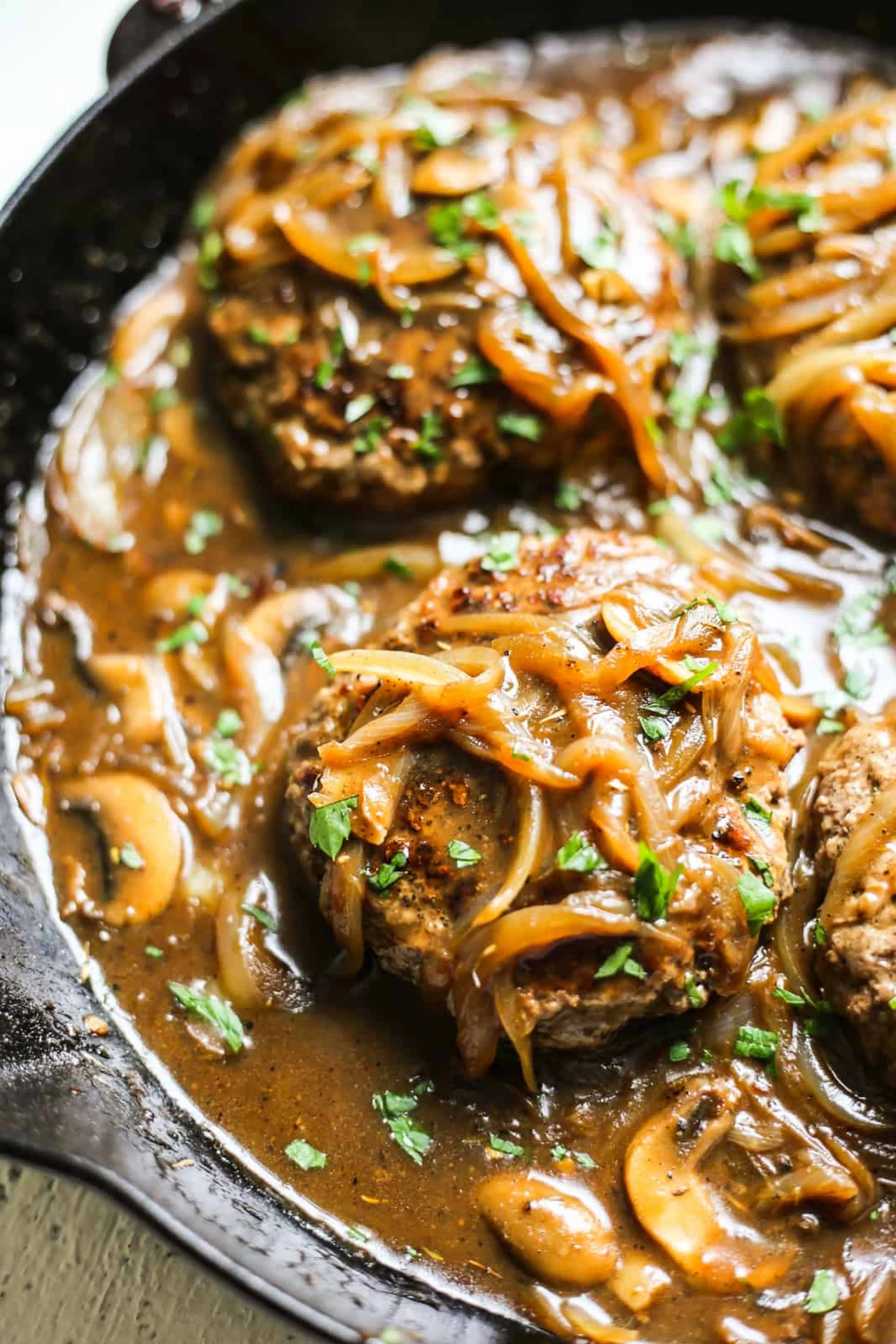 Southern-Style Hamburger Steaks with Onion and Mushroom Grav