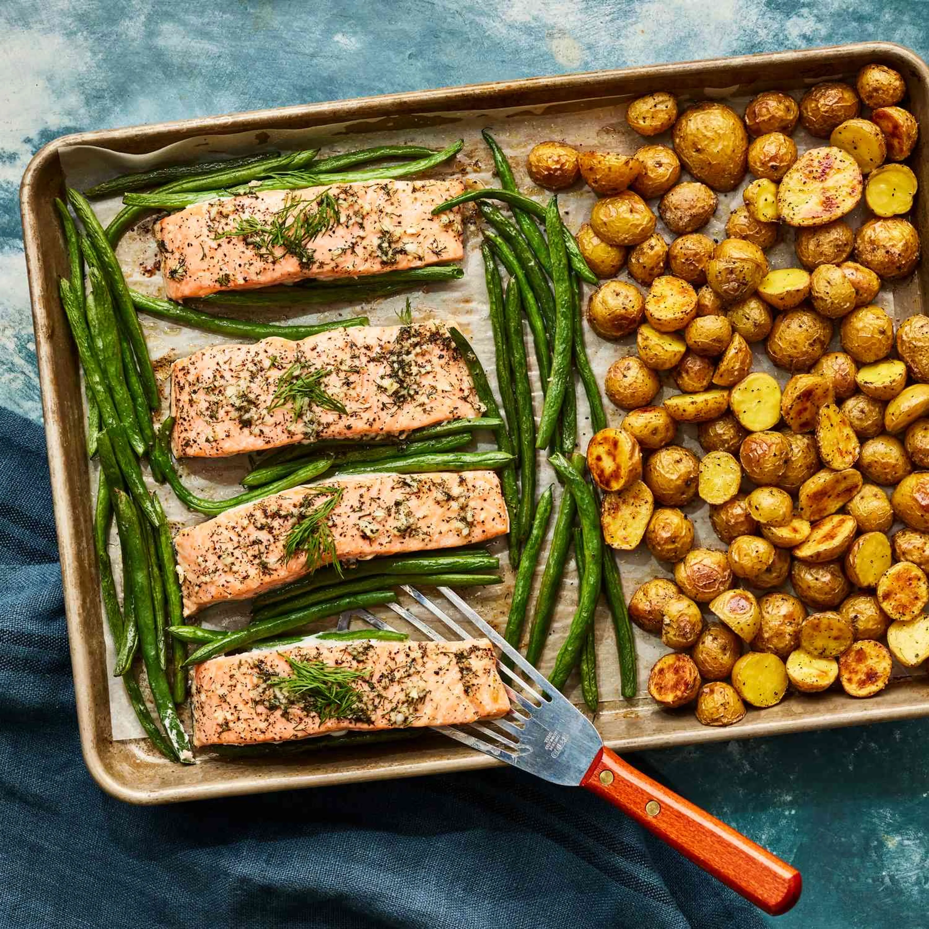 Lemon-Garlic Sheet-Pan Salmon with Potatoes & Green Beans