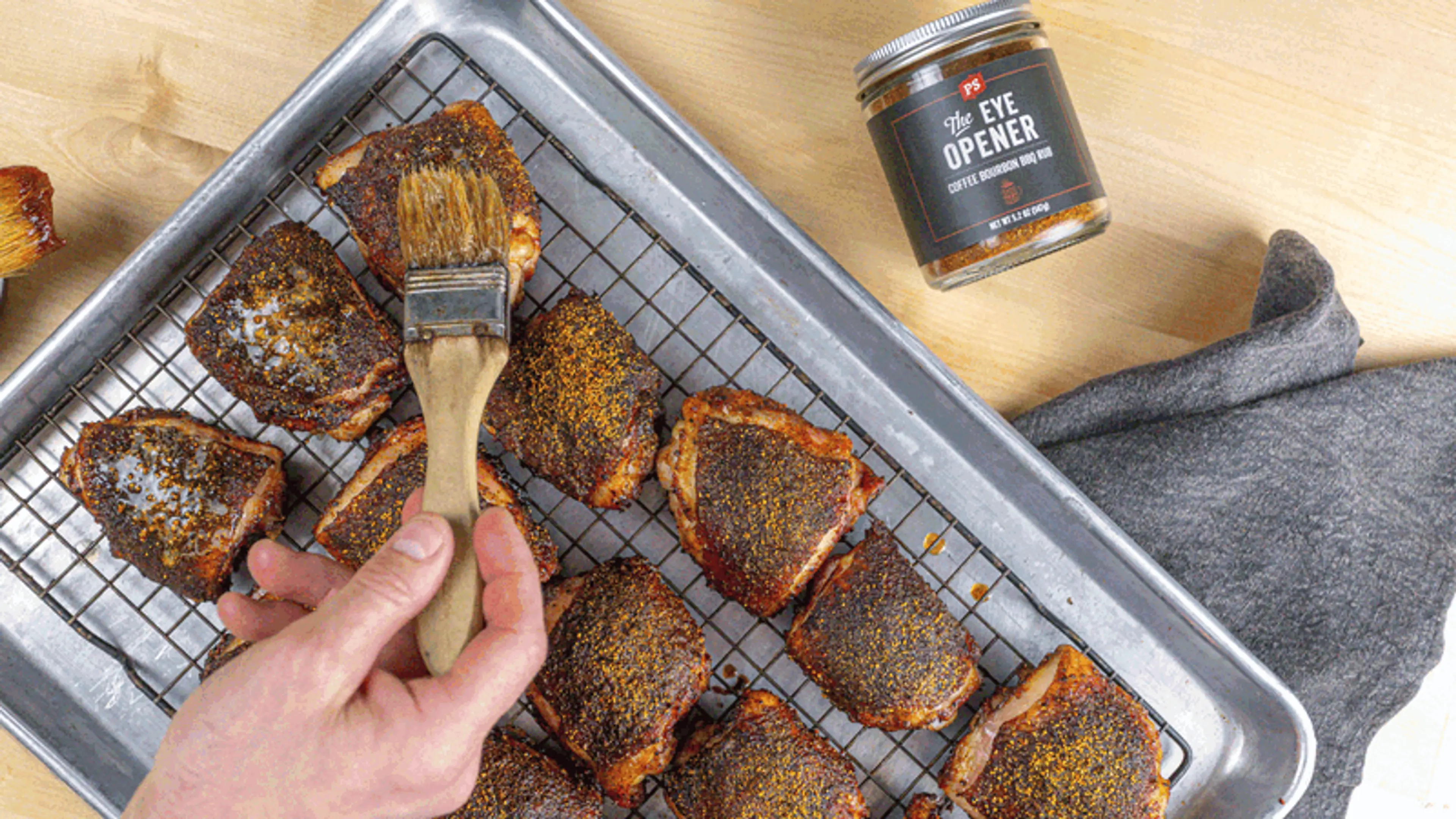 Coffee Bourbon Chicken Thighs using The Eye Opener BBQ Rub