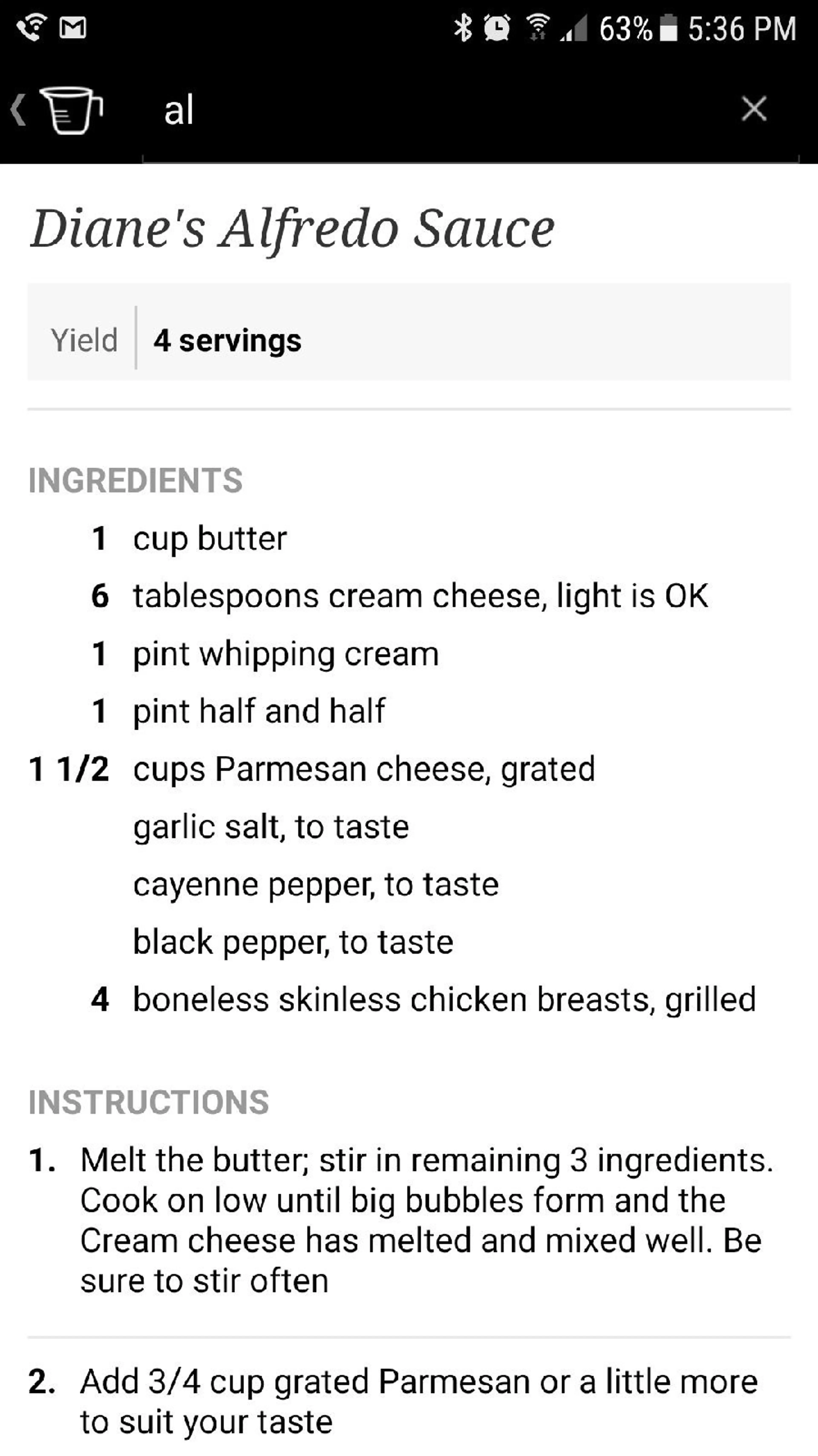 Diane's Alfredo Sauce