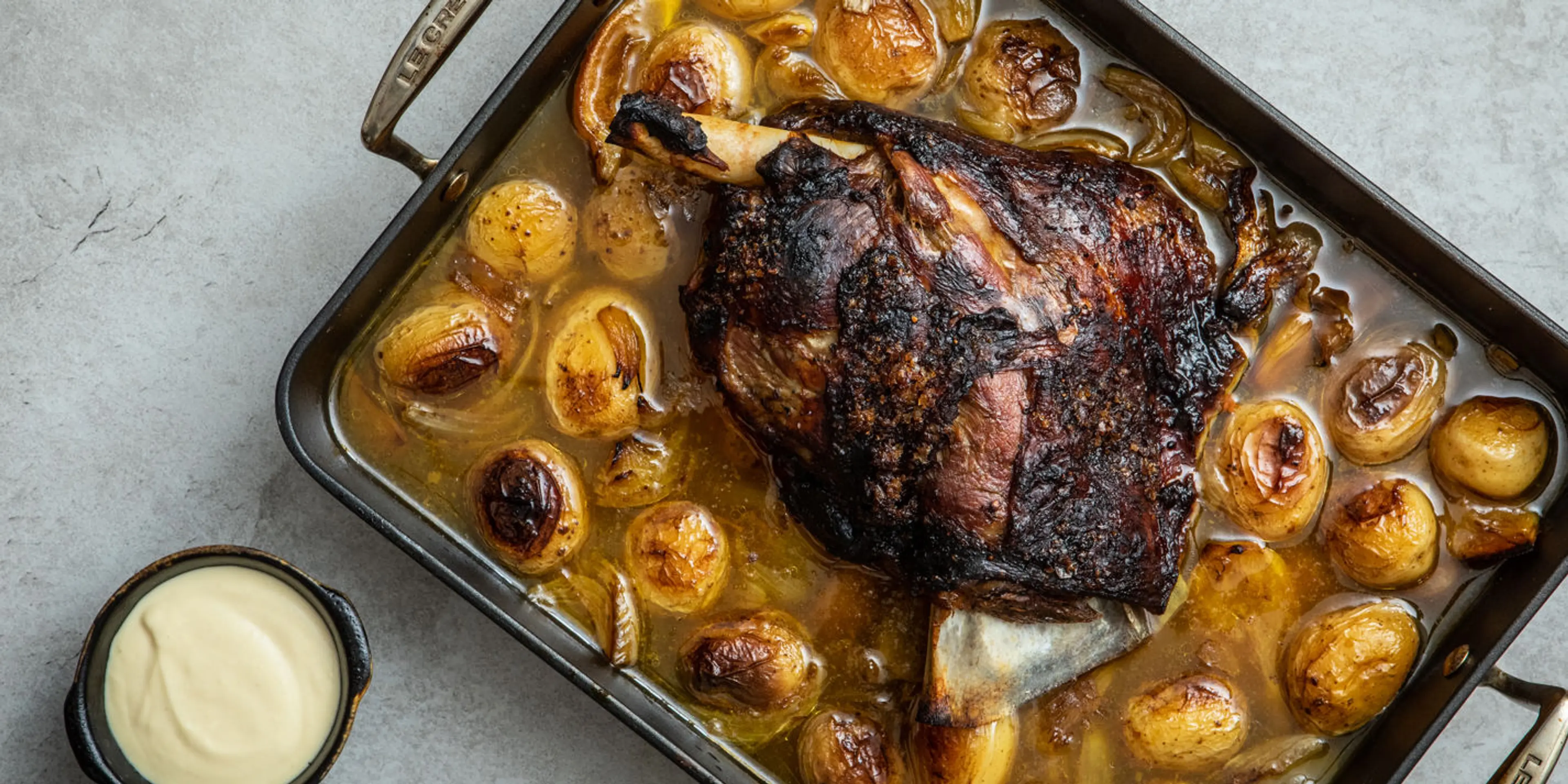 Slow-roasted lamb shoulder with allioli