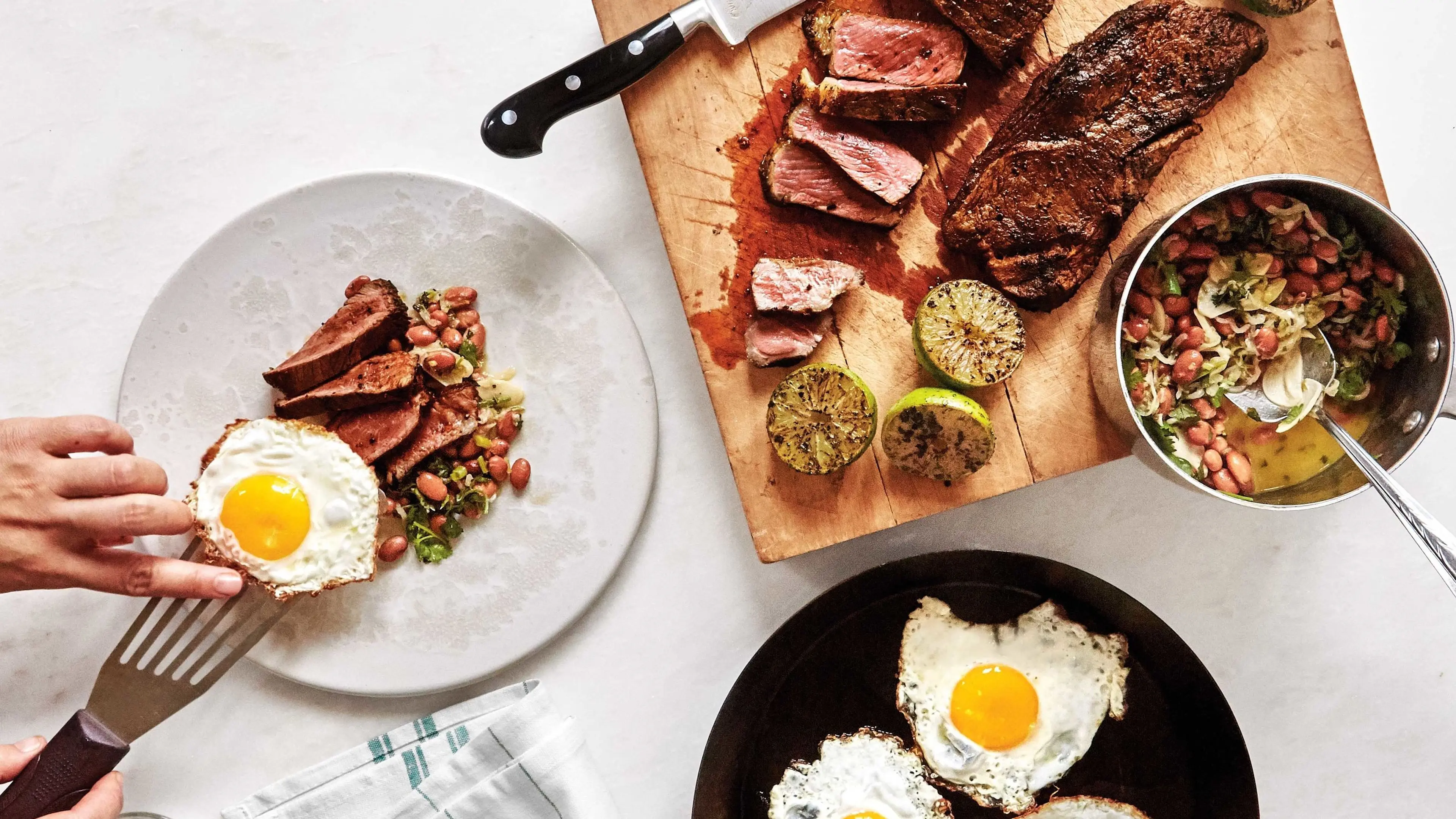 Steak and Eggs with Saucy Beans
