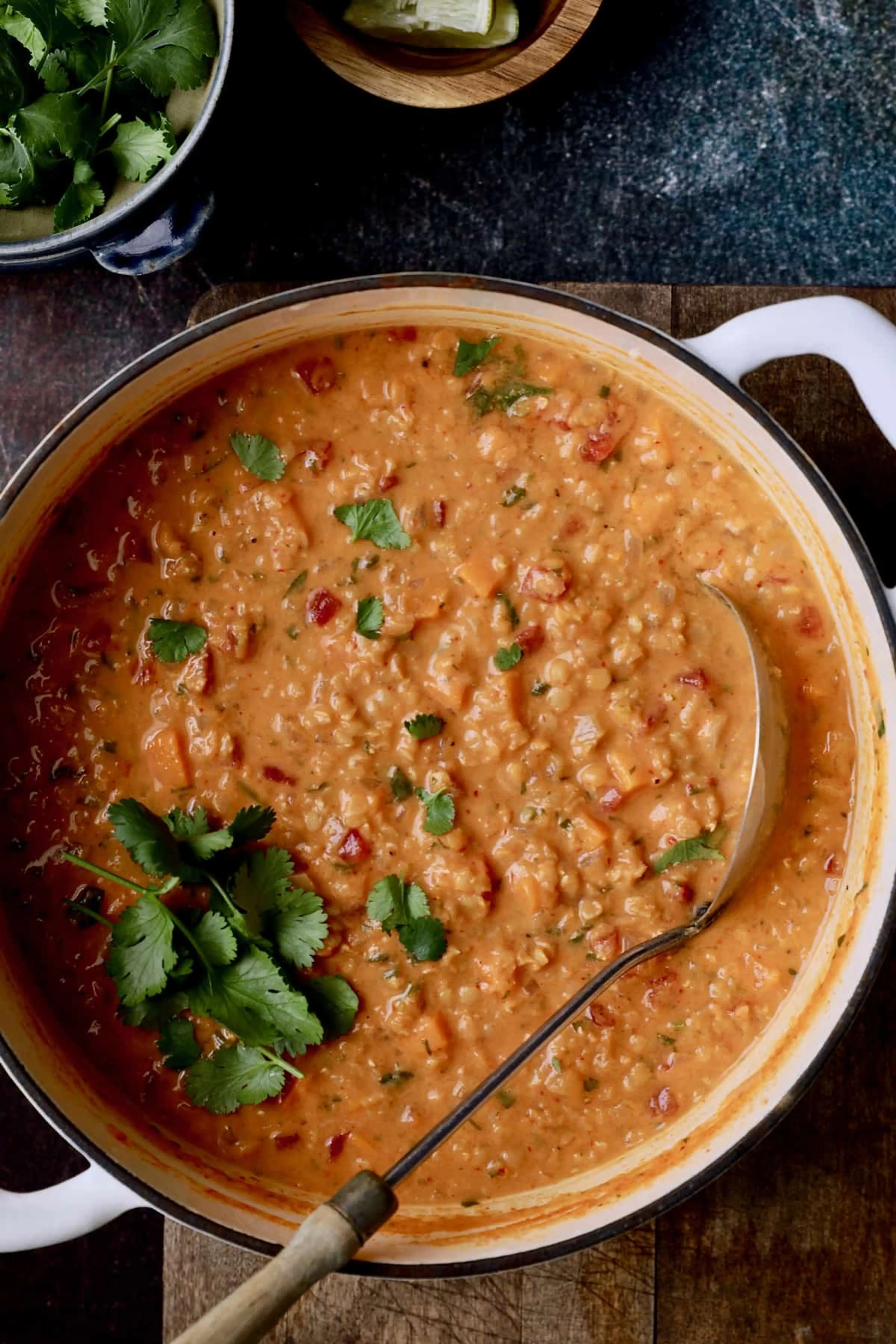 Thai Red Curry Lentil Soup with Sweet Potatoes