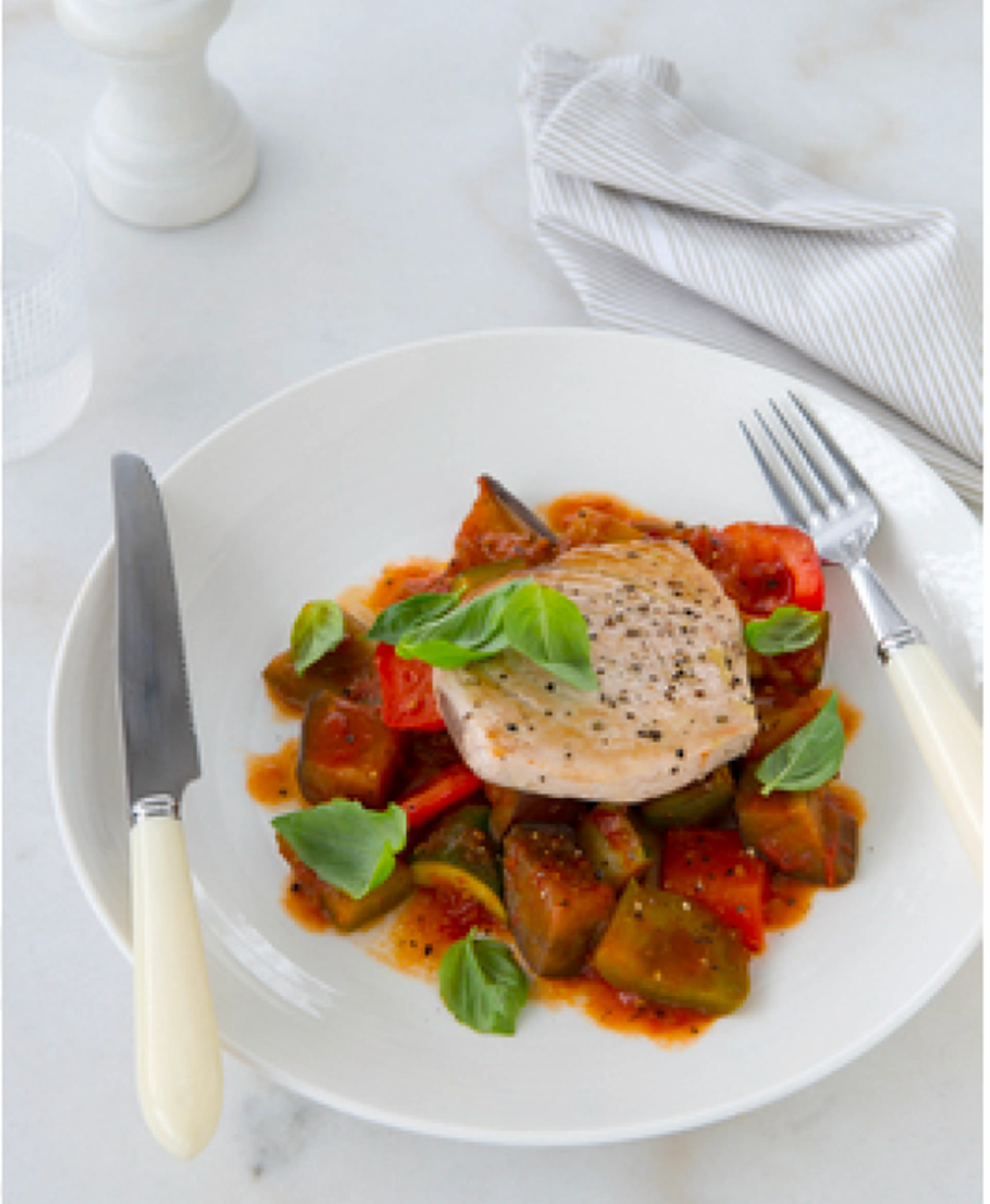 Pan-fried fish with ratatouille