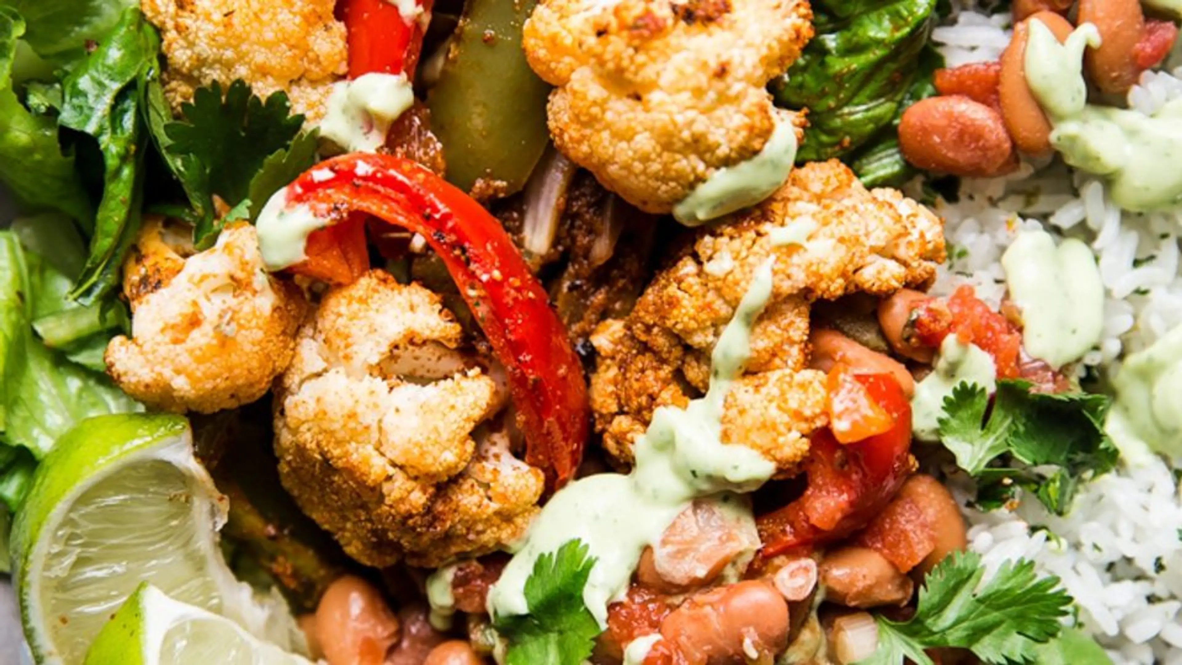 Vegetarian Burrito Bowl with Avocado Crema