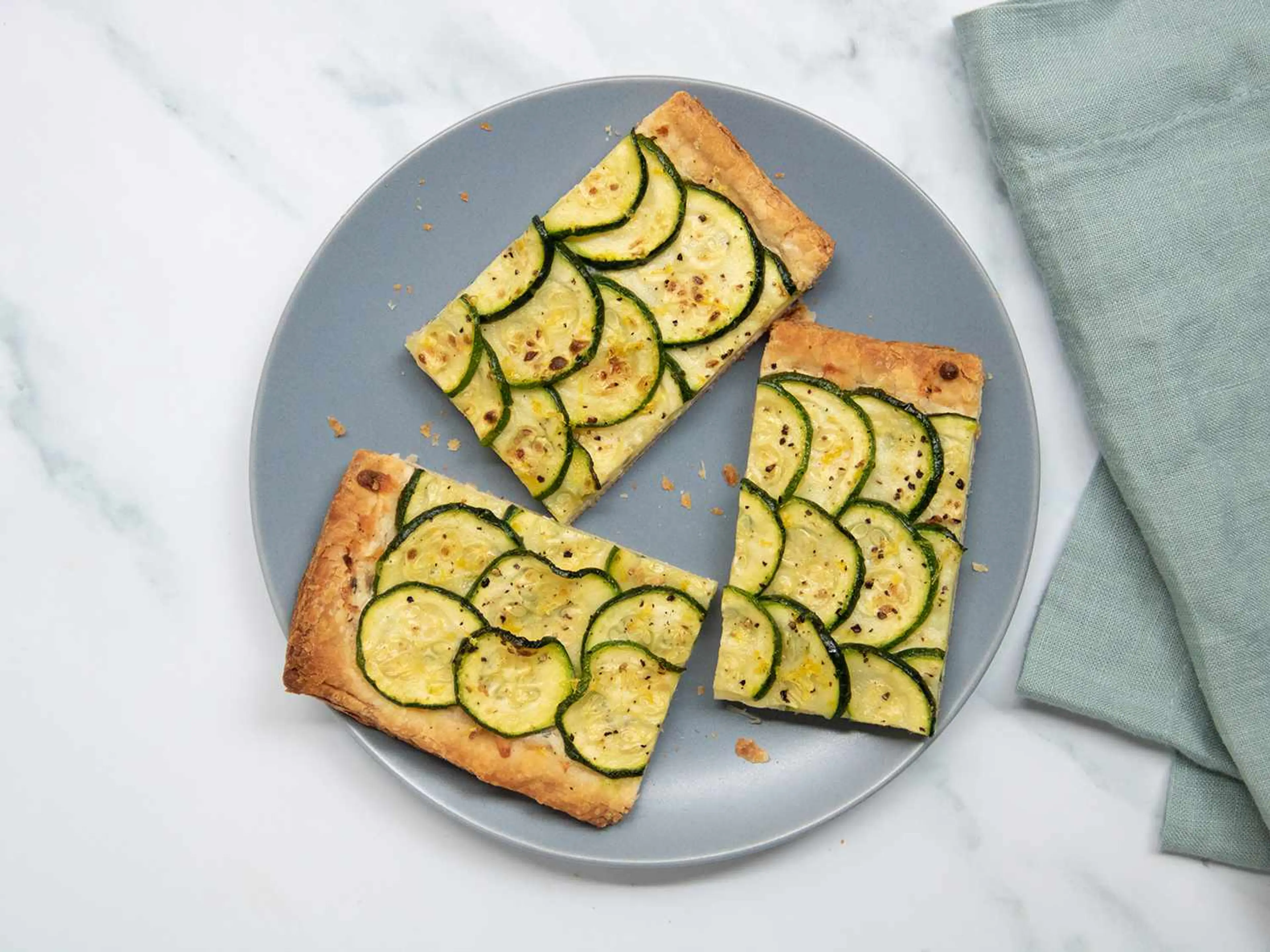 Zucchini Tart With Cream Cheese, Mozzarella, and Thyme