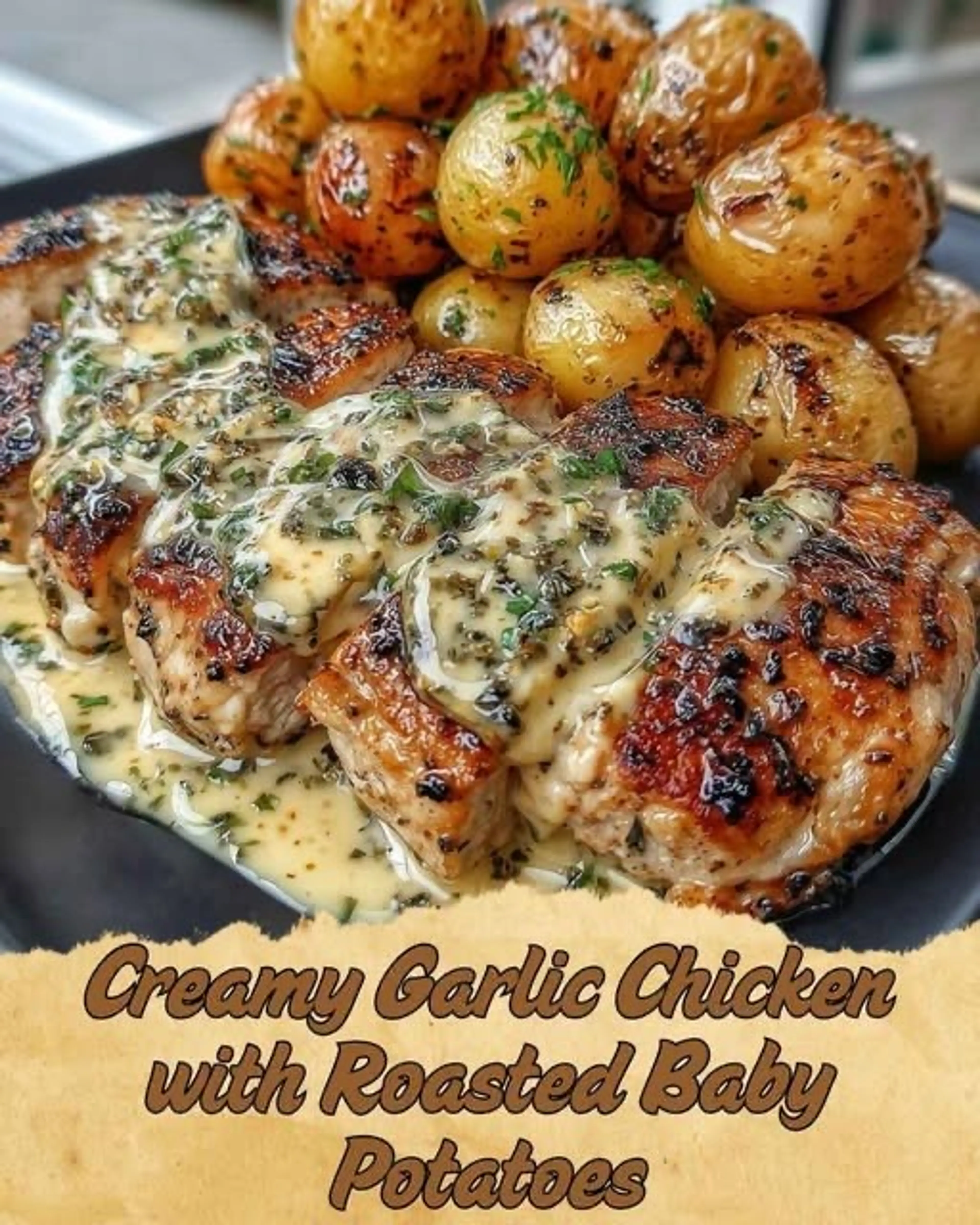 Creamy Garlic Chicken with Roasted Baby Potatoes