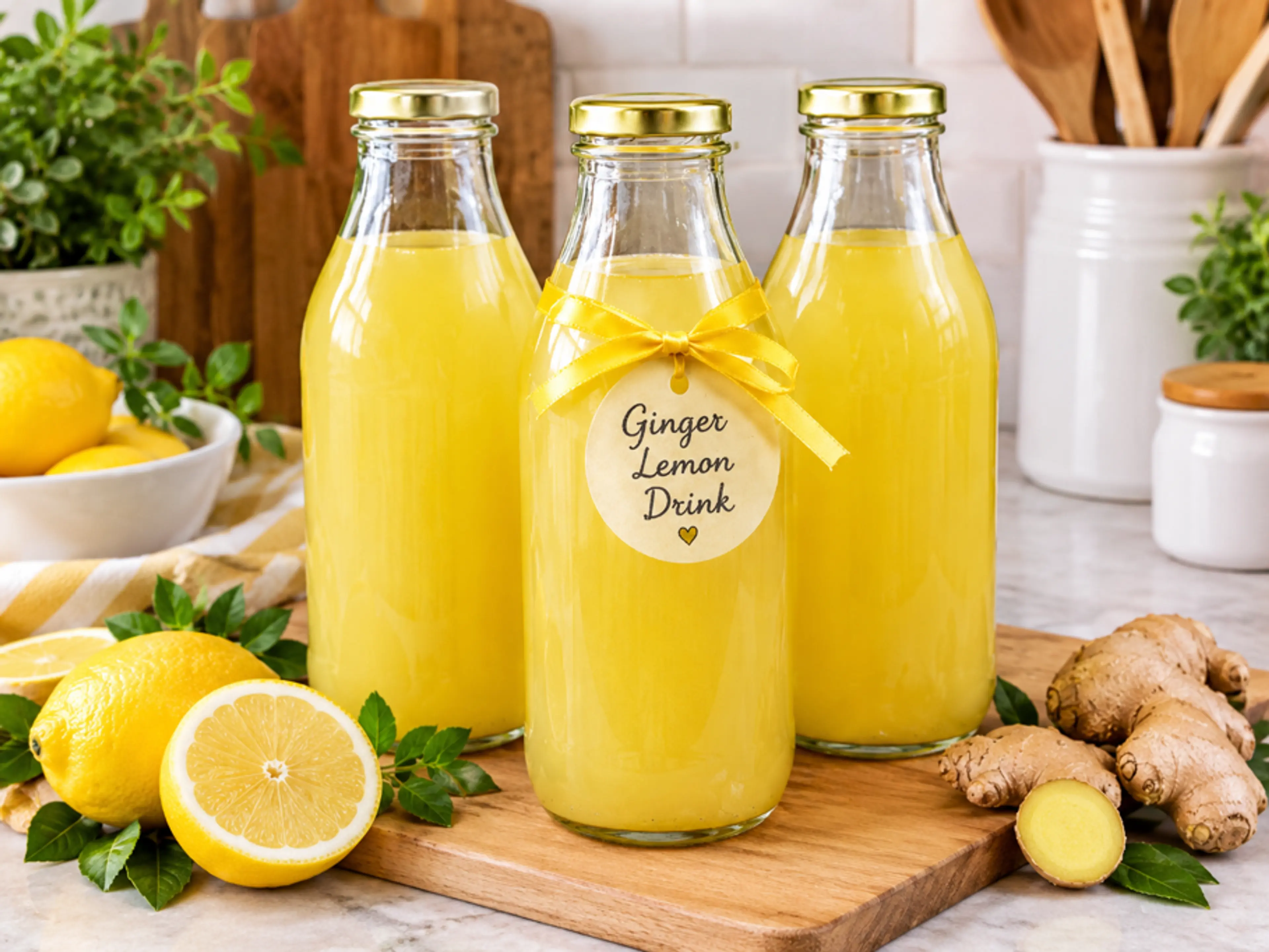 Healthy Soothing Ginger Lemon Herbal Drink