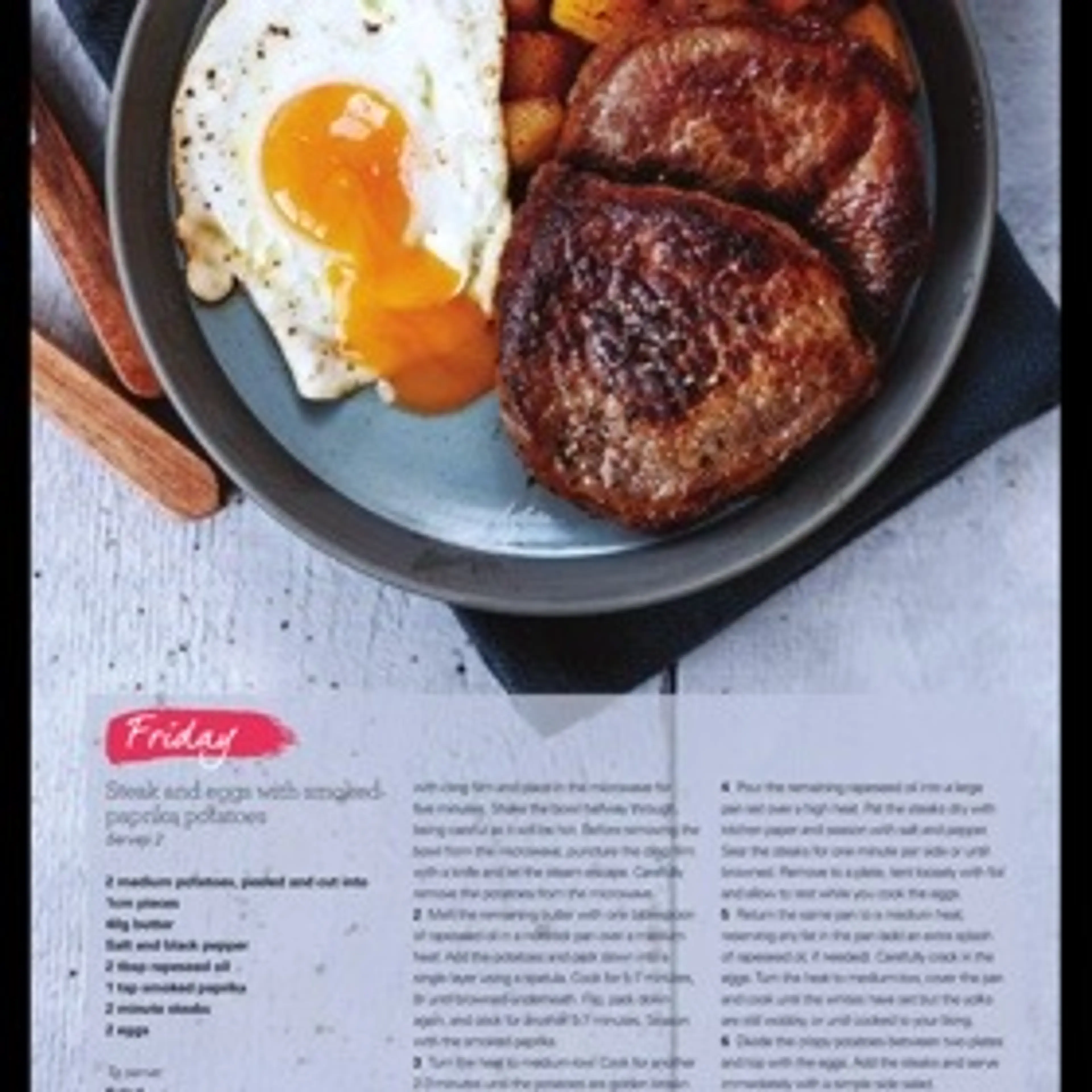 Steak and eggs with smpked paprika potatoes
