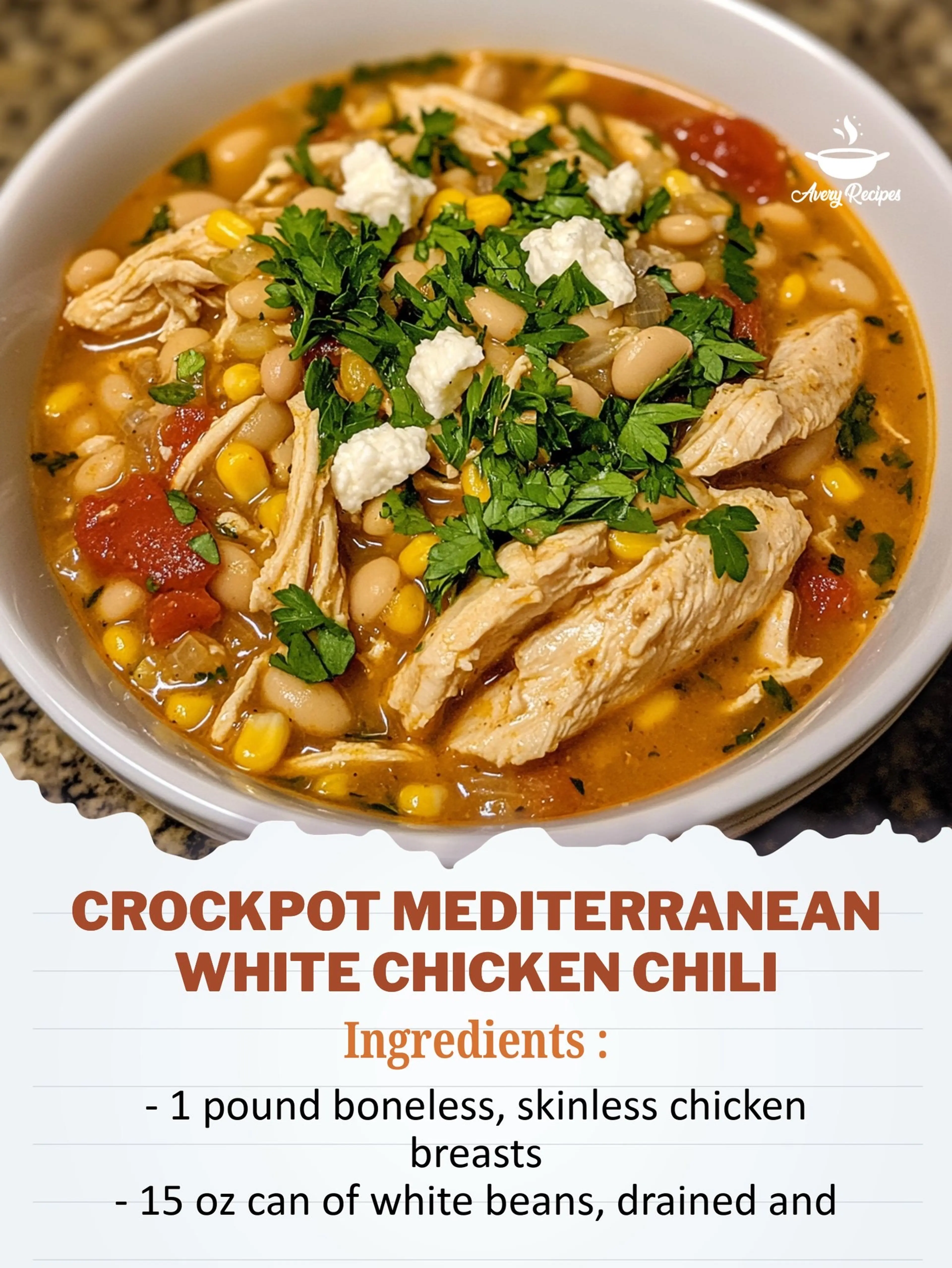 Crockpot Mediterranean White Chicken Chili