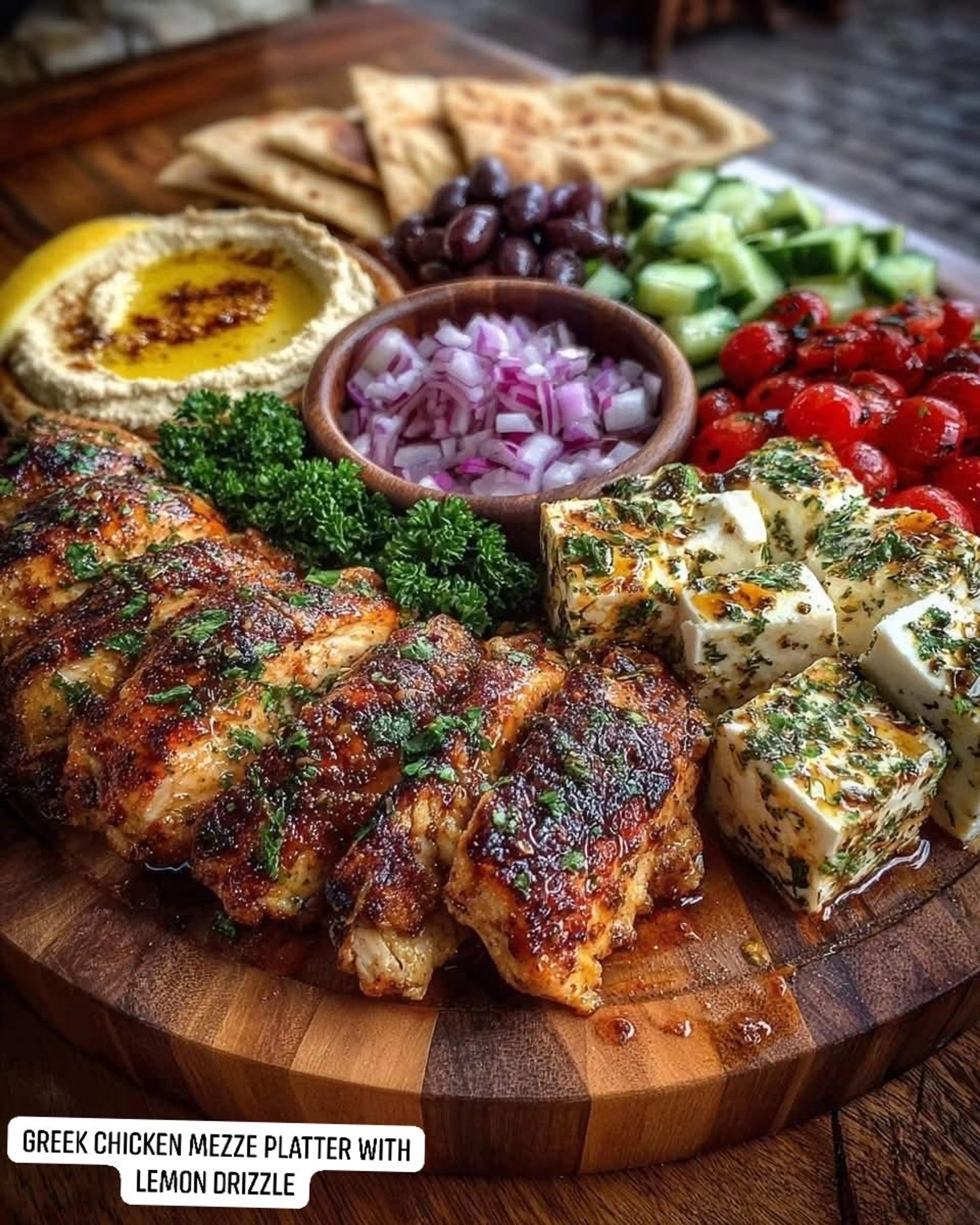 Greek Chicken Mezze Platter with Lemon Drizzle Recipe