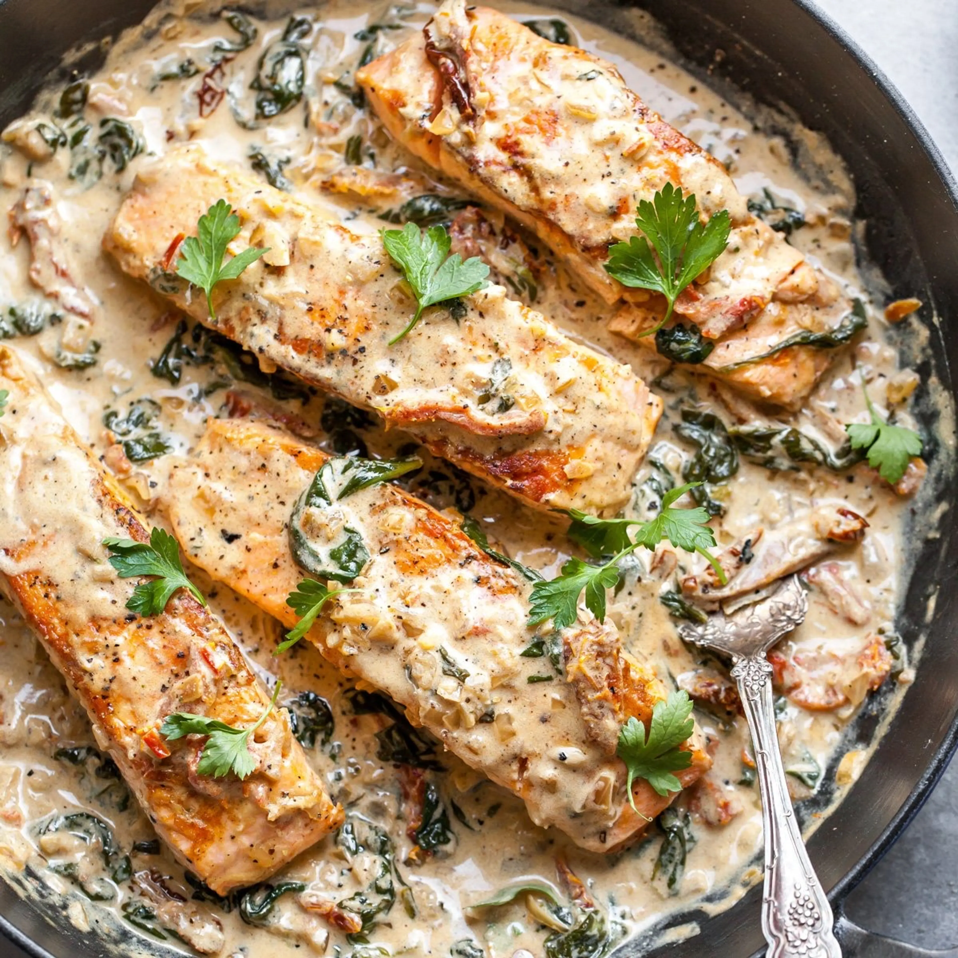 Salmon Skillet with Sun-Dried Tomato Cream Sauce