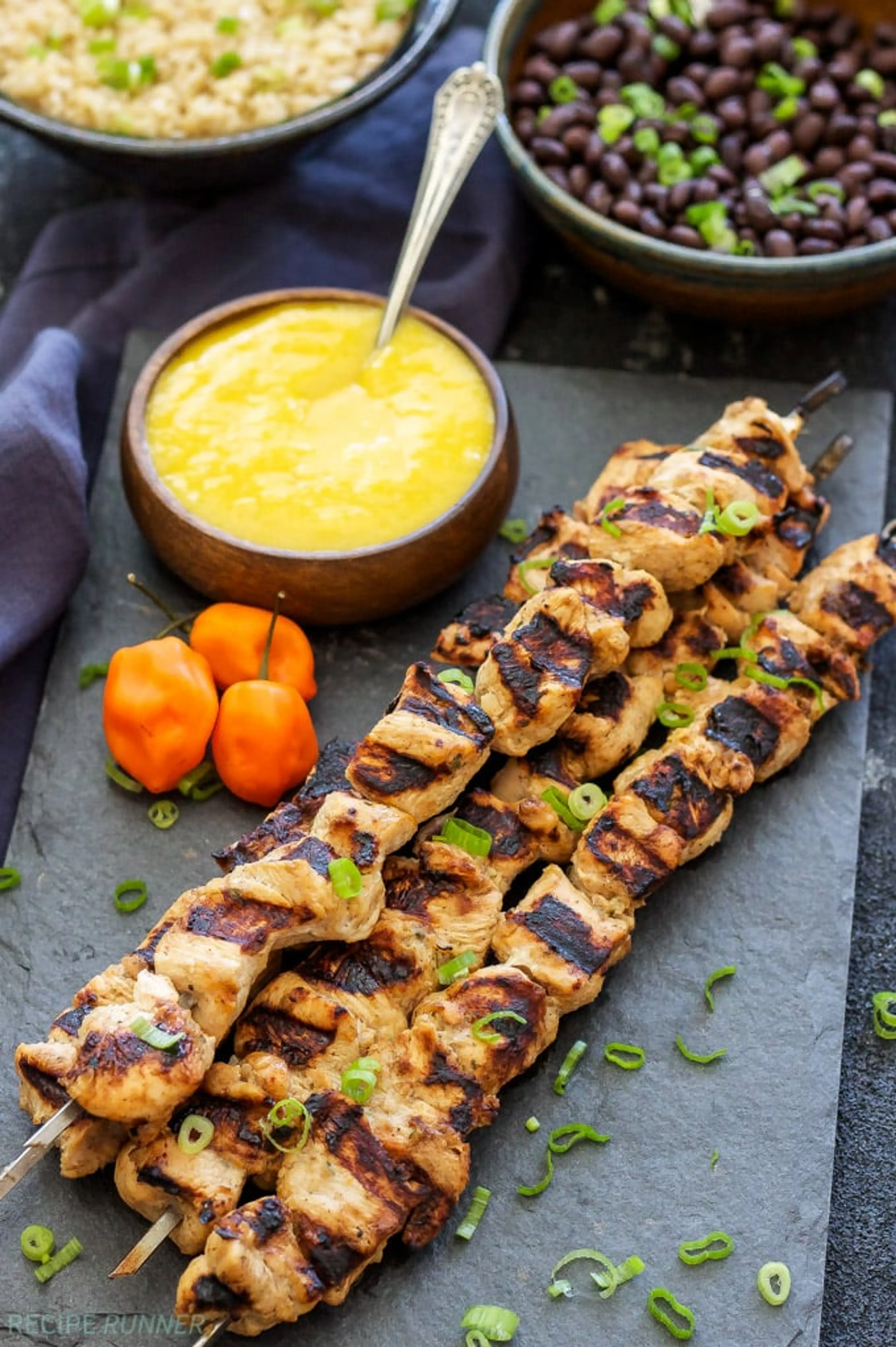Jerk Chicken Skewers with Mango Habanero Sauce