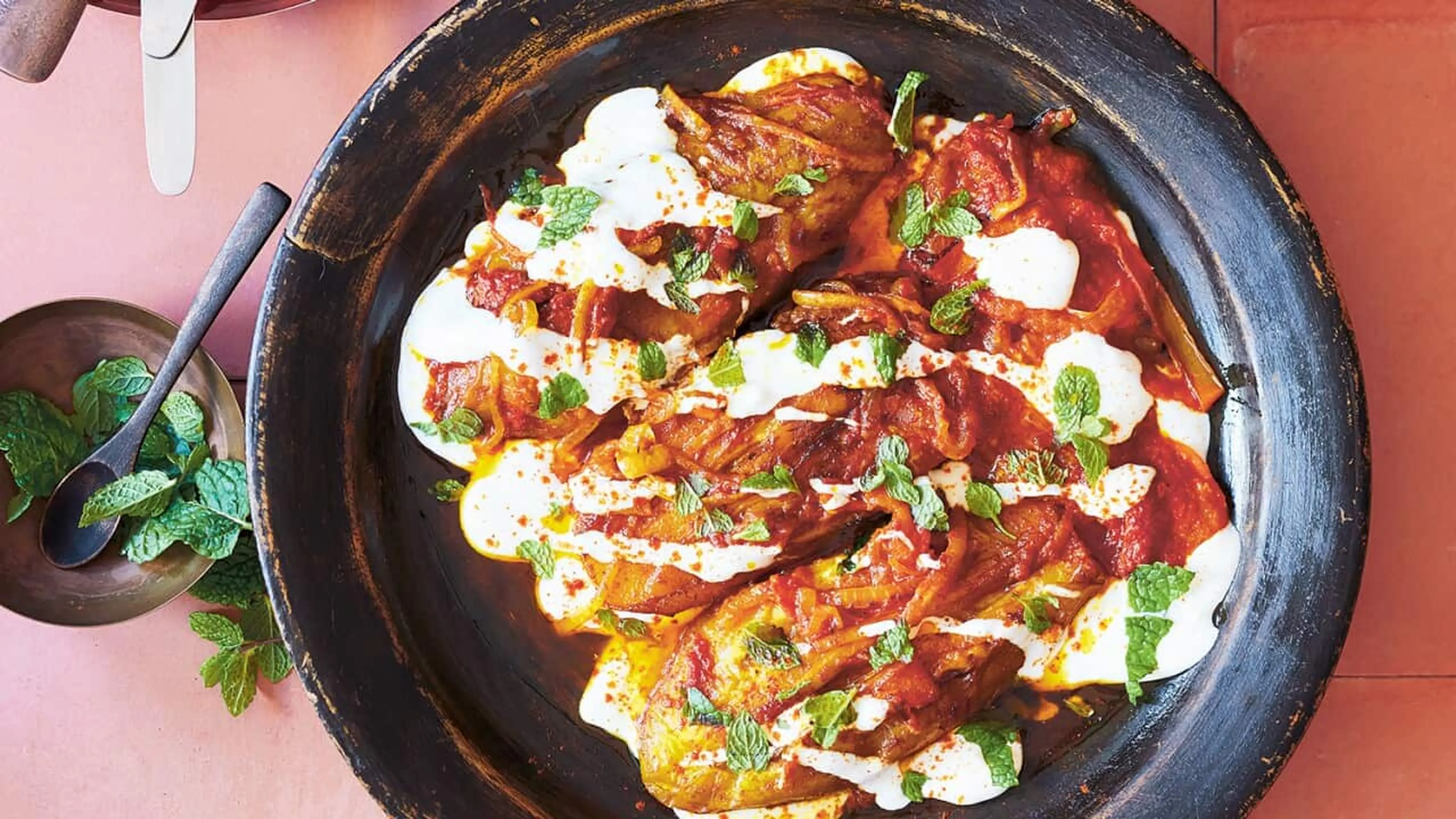 Braised eggplant with yoghurt dressing