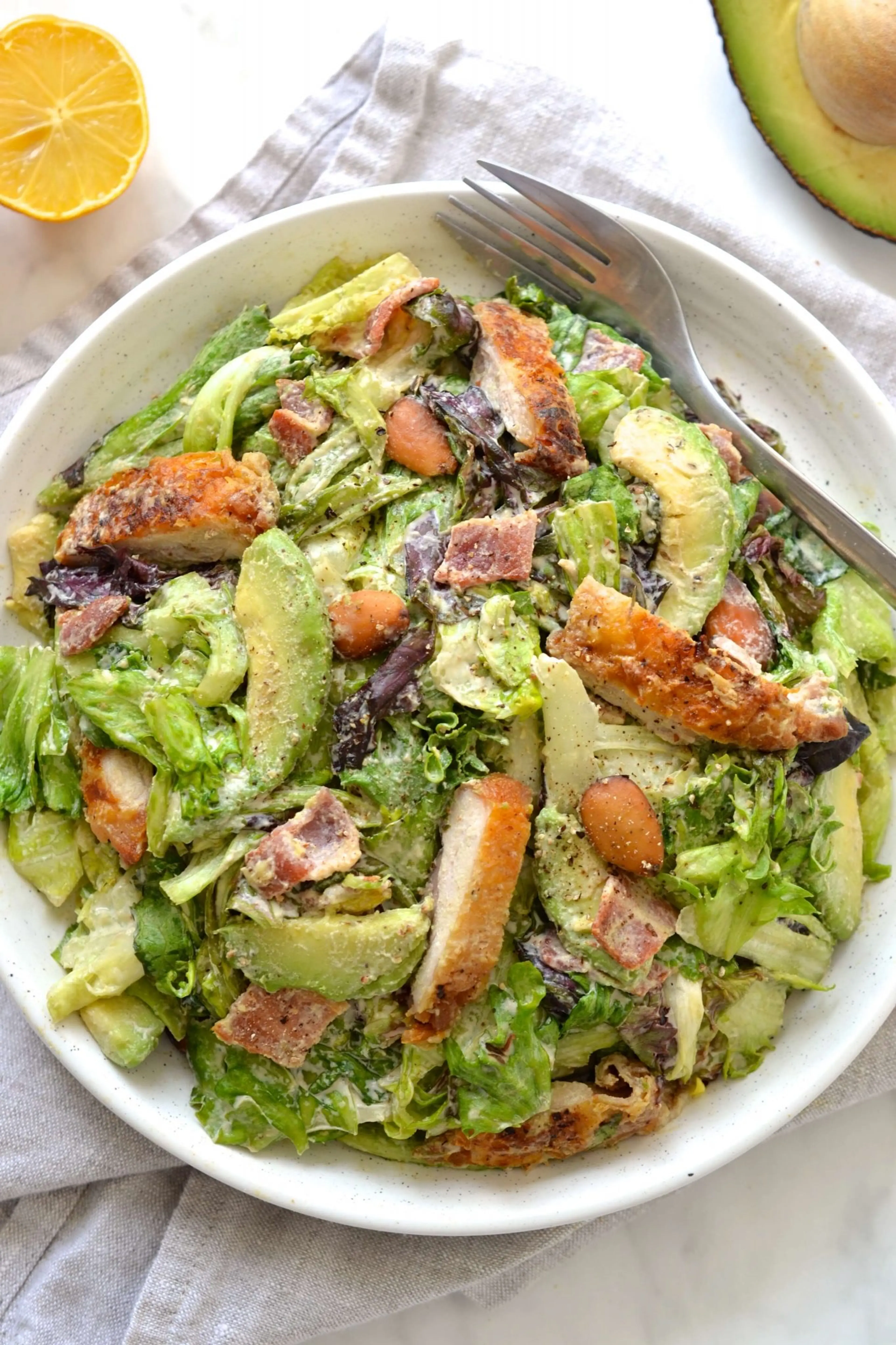 Crispy Chicken Caesar Salad with Tahini Dressing