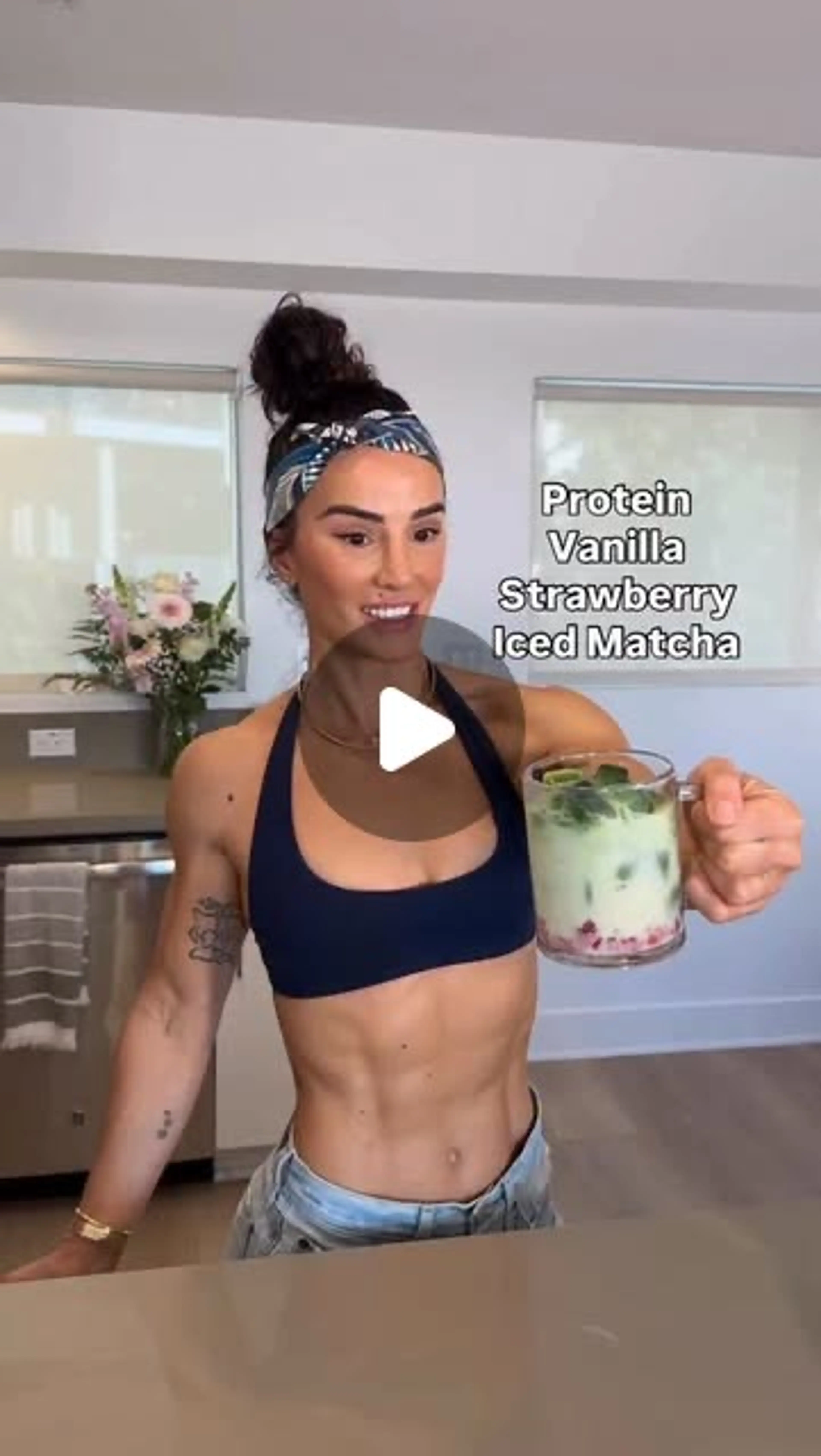 Protein Vanilla Strawberry Iced Matcha Latte
